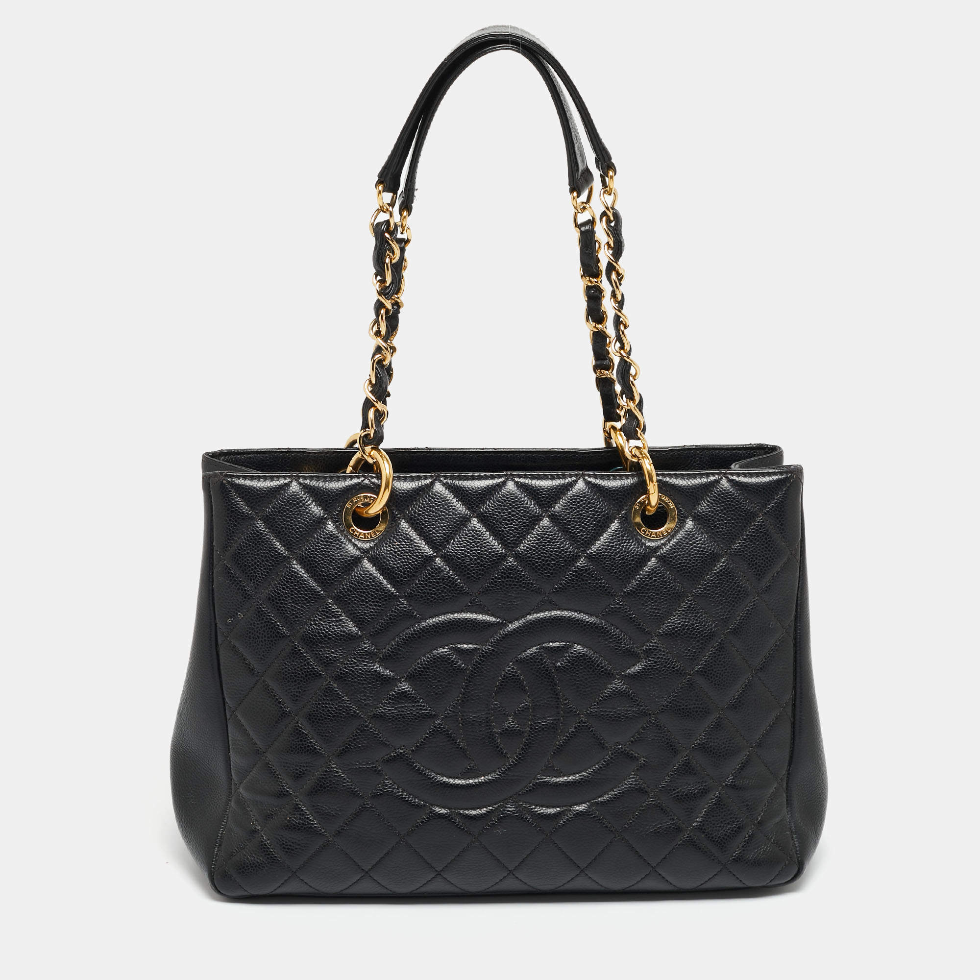 Pre Owned Chanel Black Quilted Caviar Leather Grand Shopper Tote