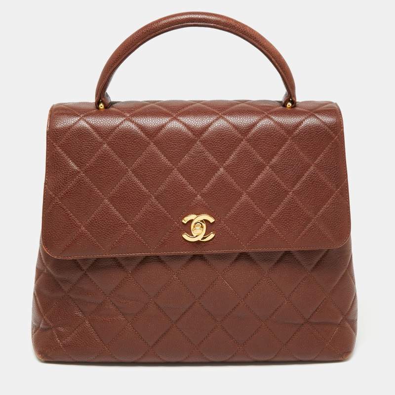 Pre Owned Chanel Dark Brown Quilted Leather Vintage Kelly Top Handle Bag