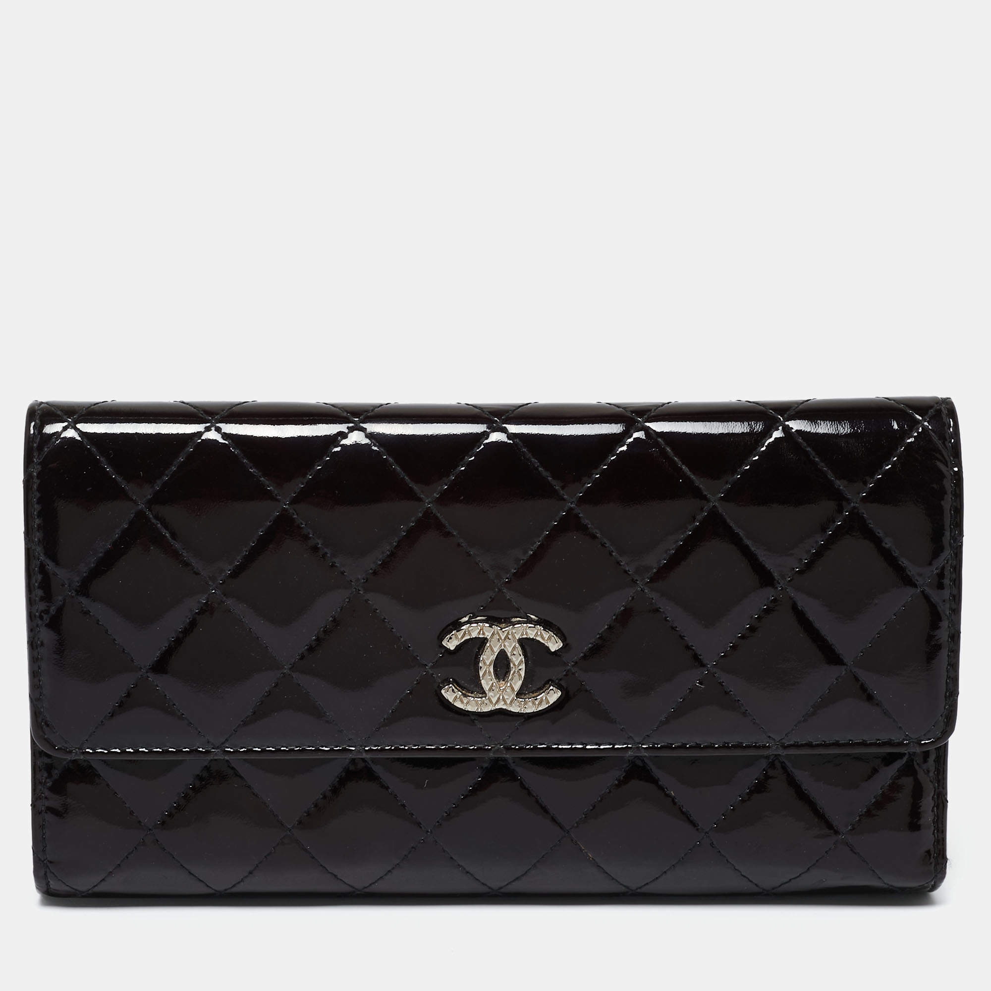 Chanel Black Quilted Patent Leather CC Continental Wallet Chanel The