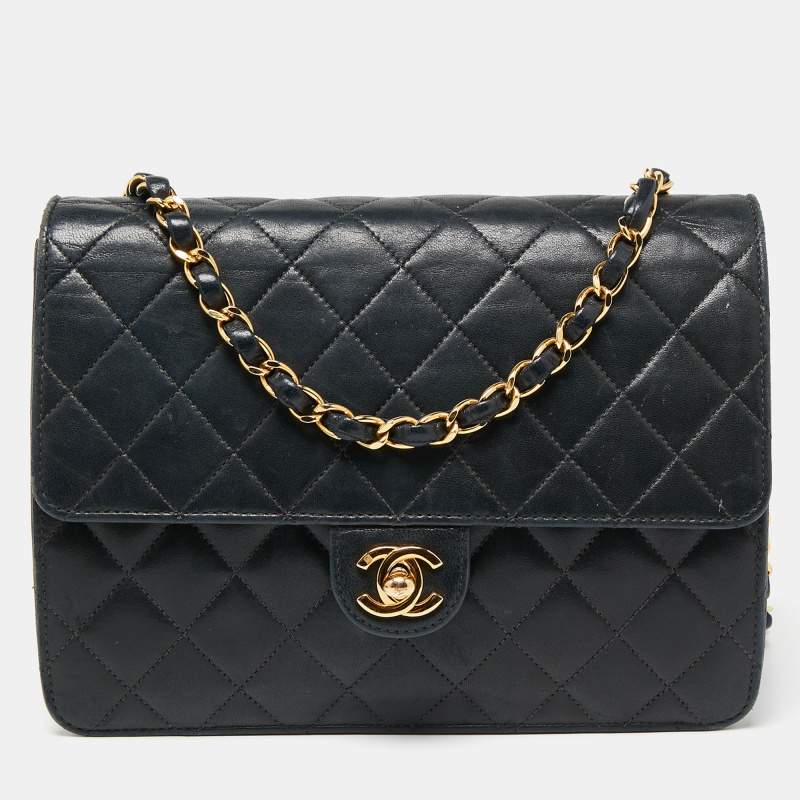 Pre Owned Chanel Black Quilted Leather Vintage Classic Square Flap Bag