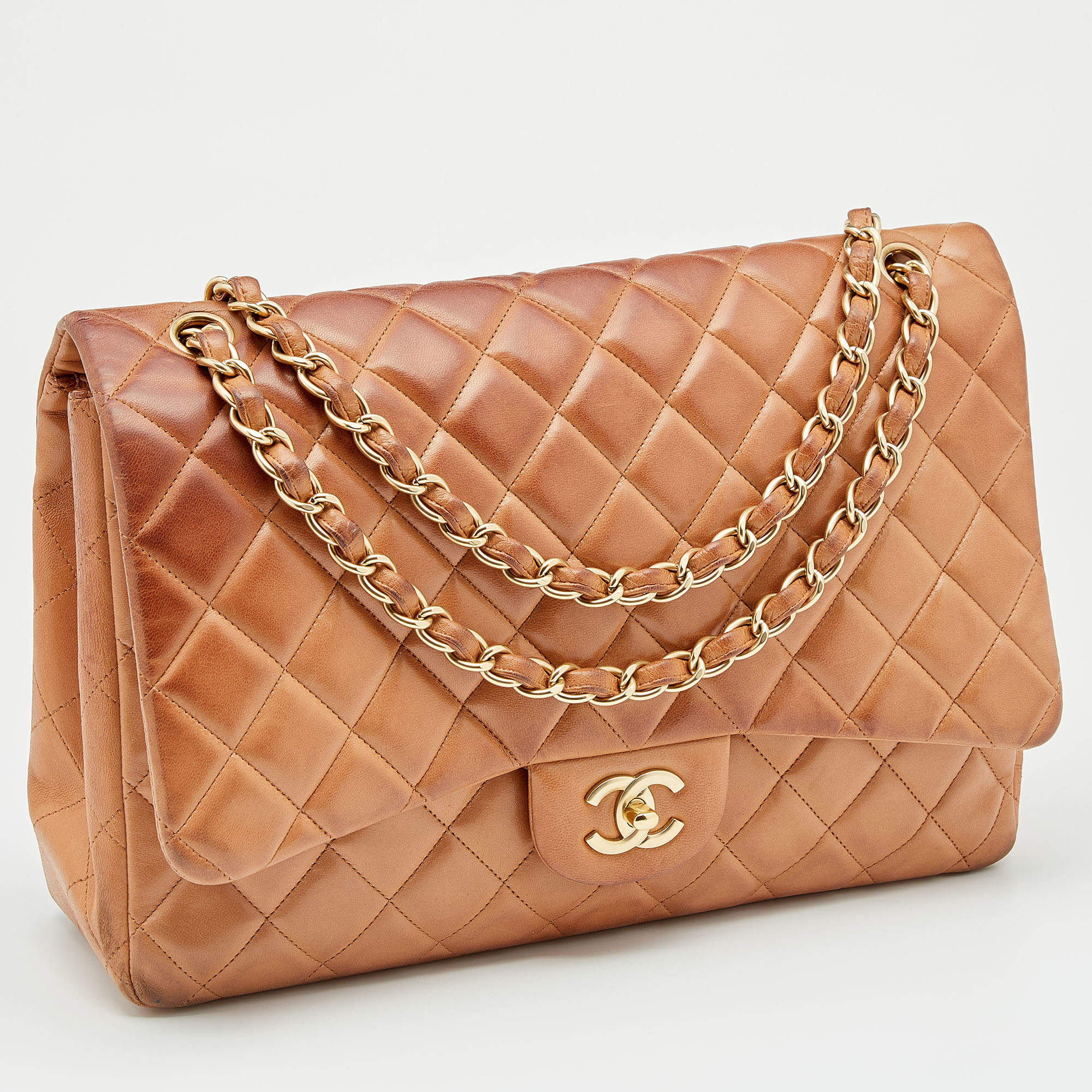 Chanel Caramel Quilted Caviar Leather Maxi Classic Double Flap Bag Chanel