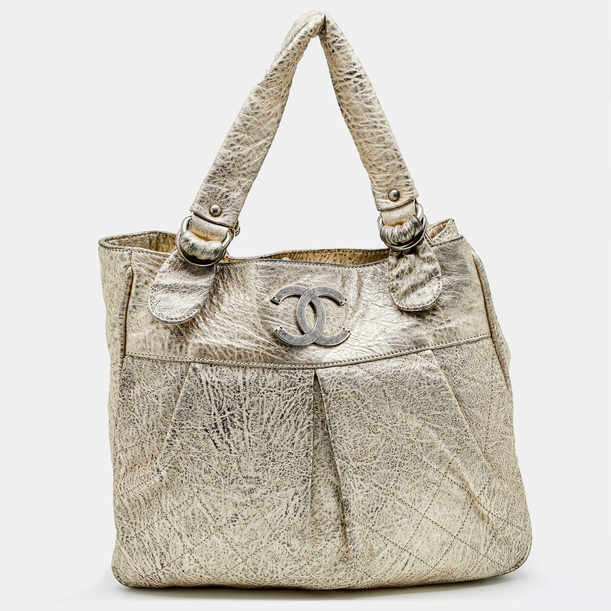 Chanel Metallic Gold Quilted Leather CC Le Marais Tote