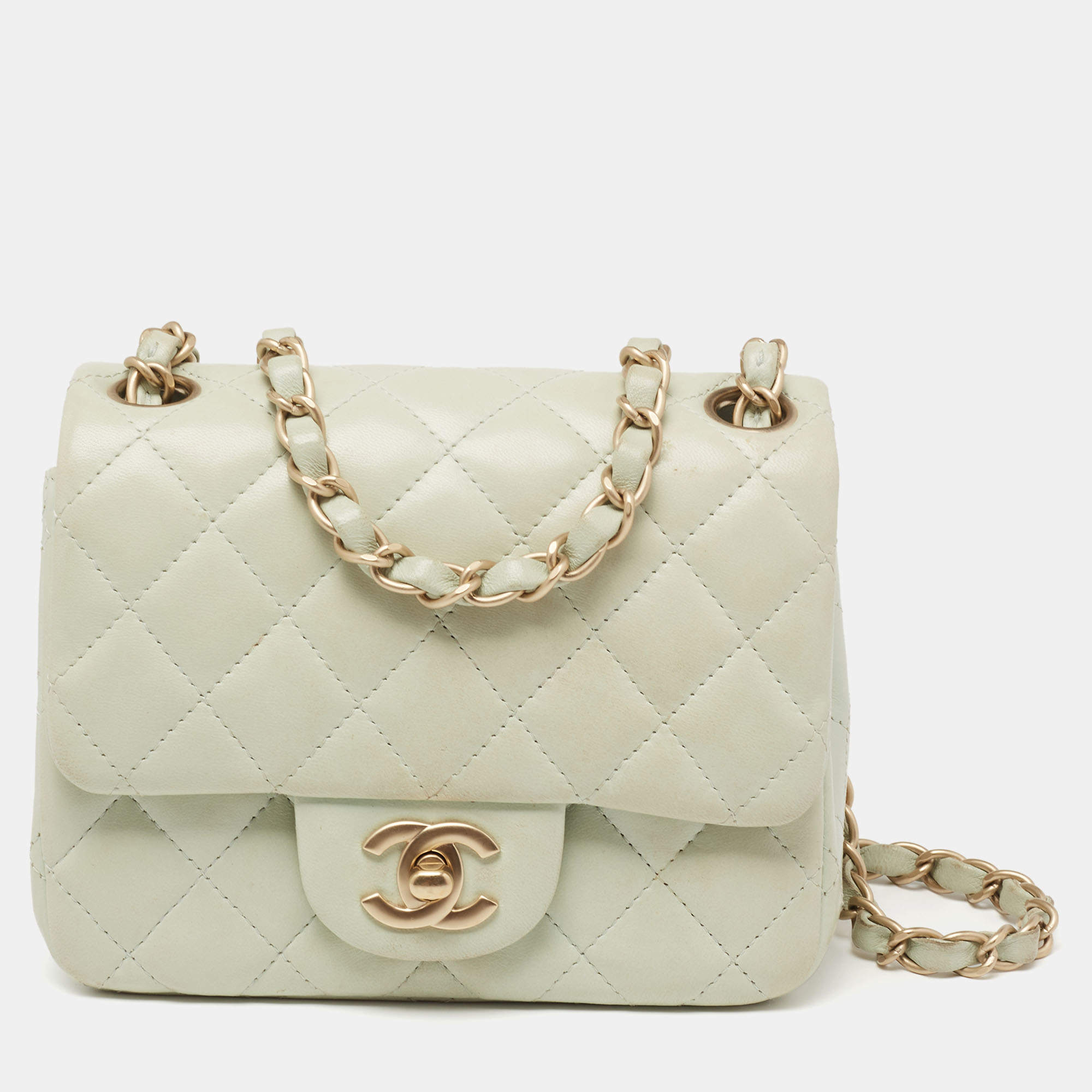 Chanel Mint Green Quilted Leather Mini Square Classic Flap Bag Chanel