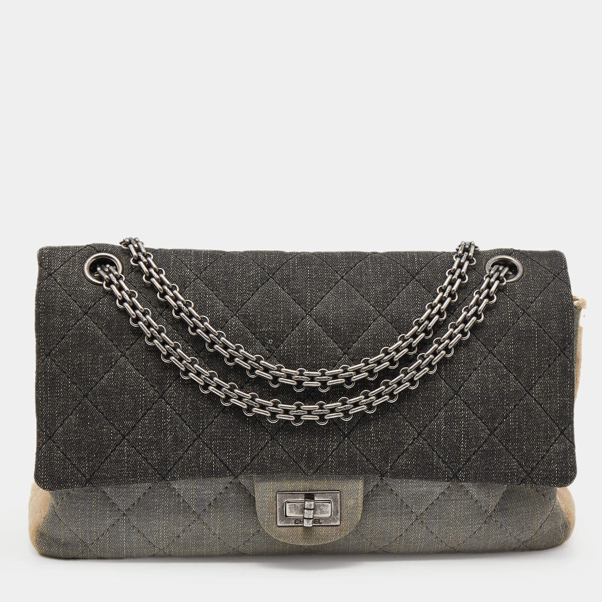 Pre Owned Chanel Tricolor Denim Reissue 2.55 Classic 226 Flap Bag