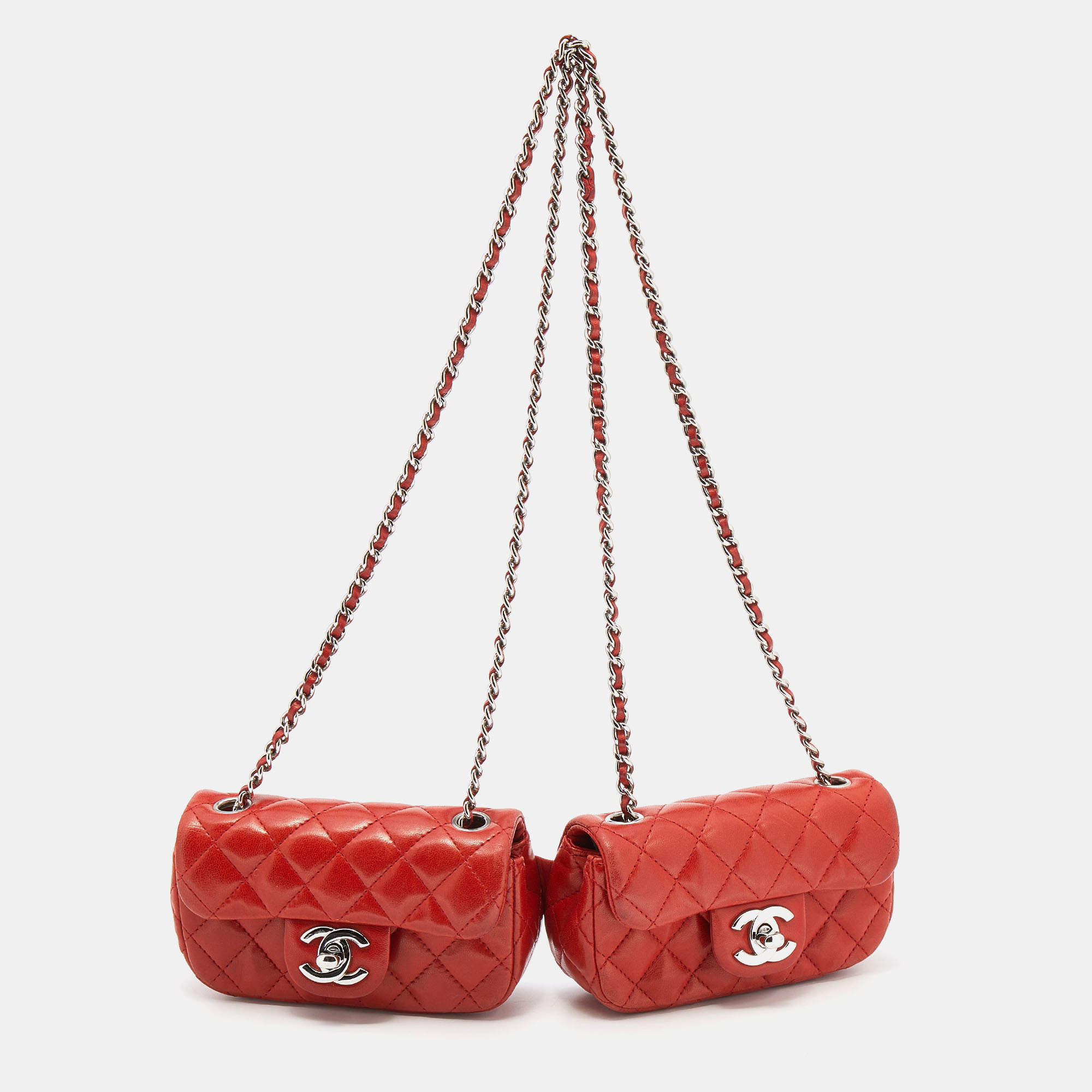 Pre Owned Chanel Red Quilted Leather Mini Twin Classic Bag