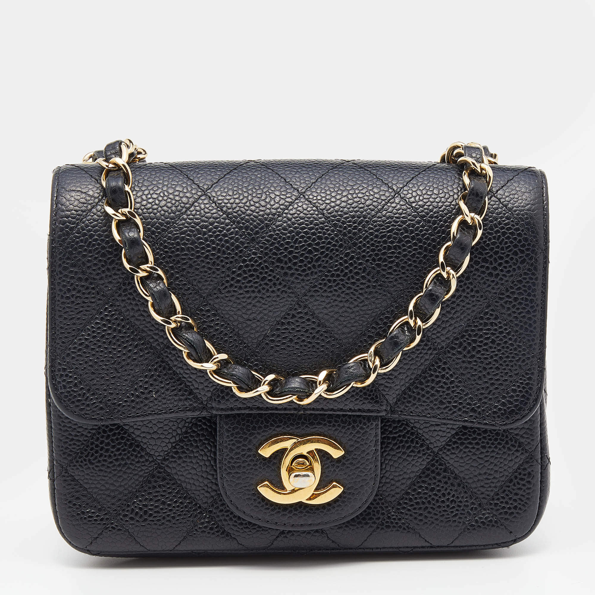 Chanel Black Quilted Caviar Leather Classic Mini Square Flap Bag