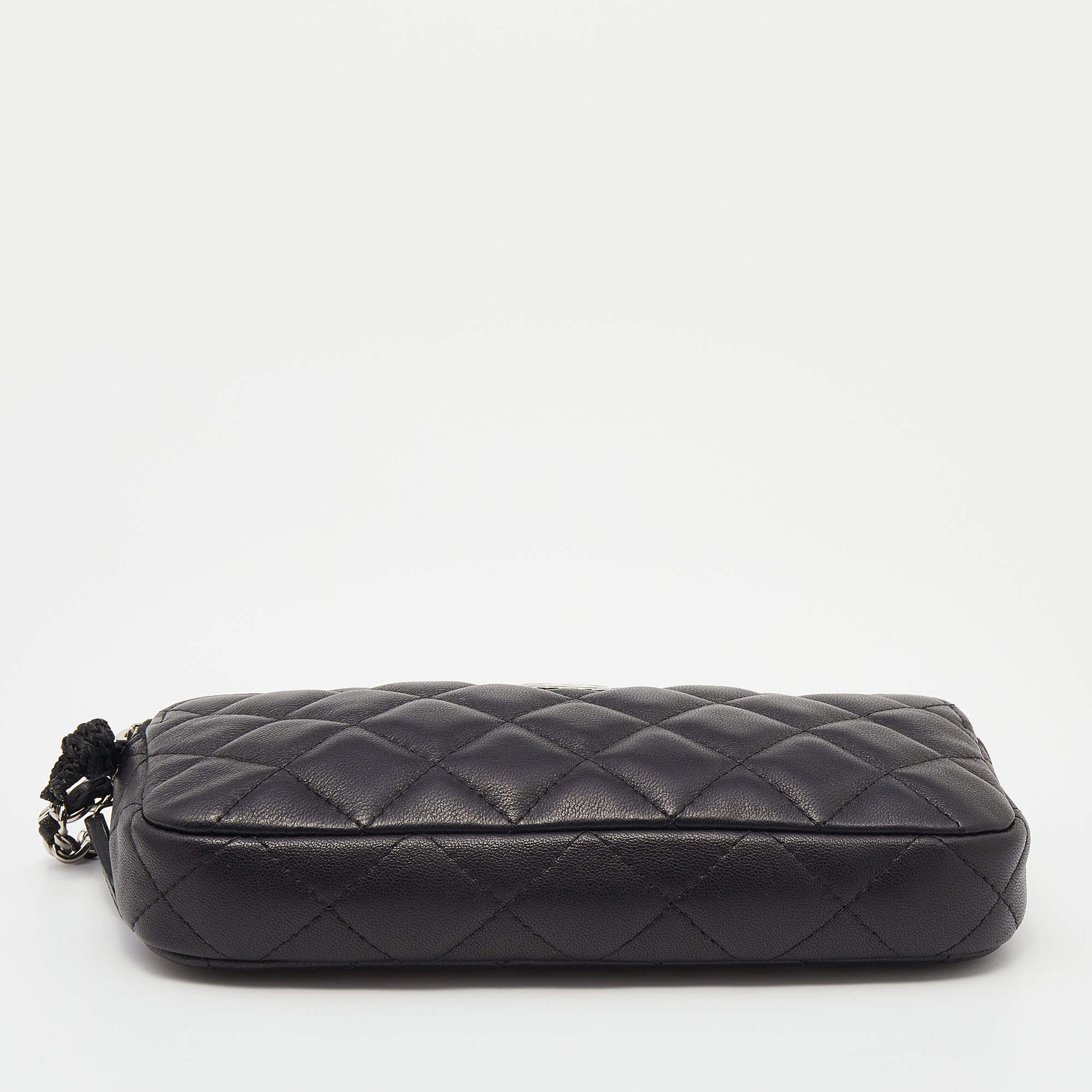 Chanel Black Quilted Leather CC Double Zip Clutch Chain Bag