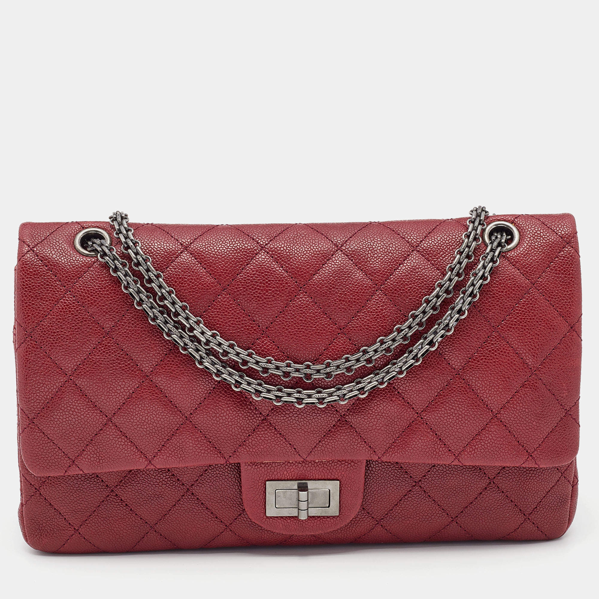 Pre Owned Chanel Red Quilted Caviar Leather 227 Reissue 2.55 Flap Bag