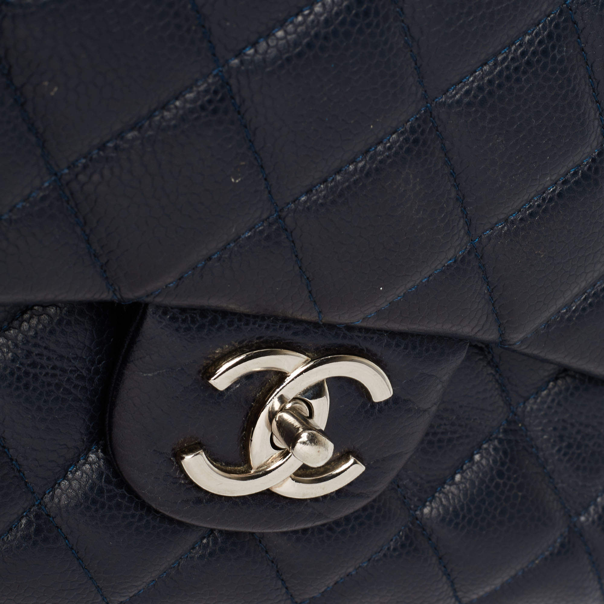 Chanel Navy Blue Quilted Caviar Leather Maxi Classic Double Flap