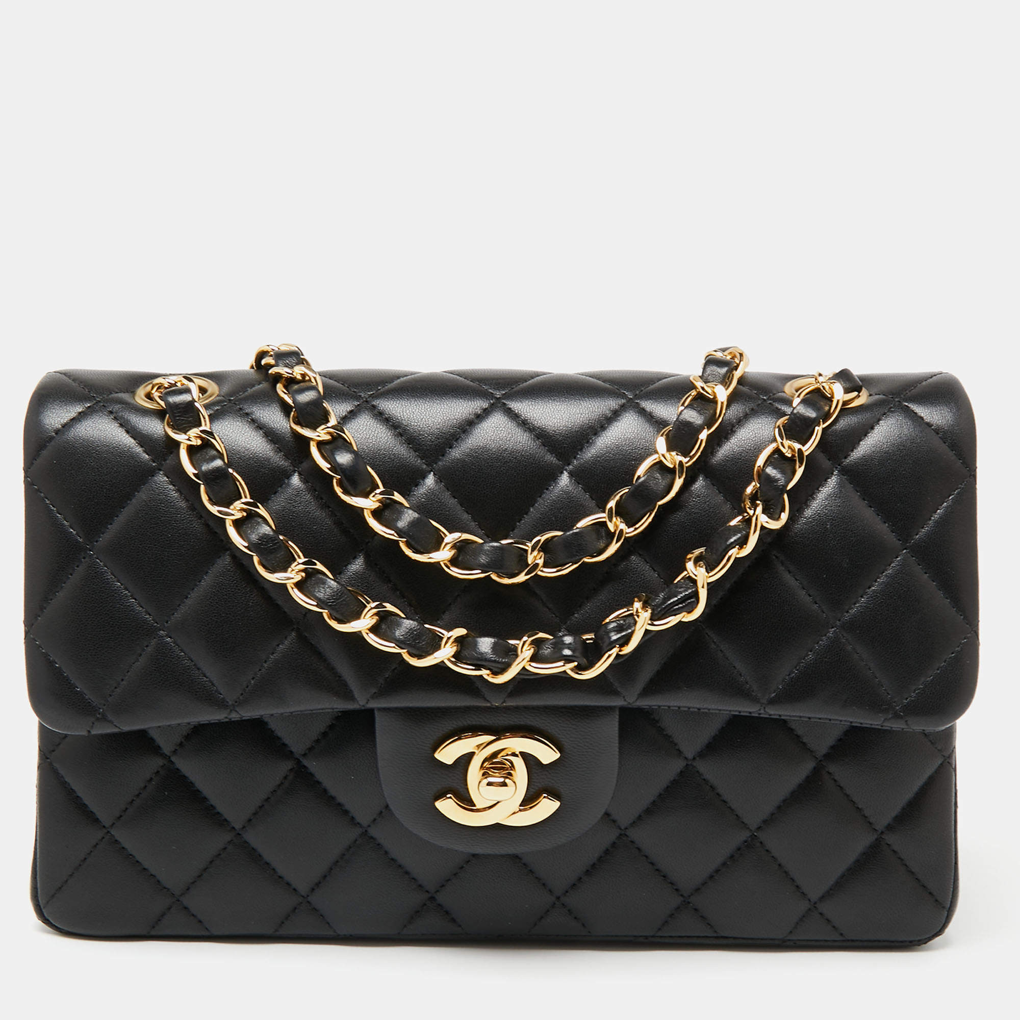 Pre Owned Chanel Black Quilted Leather Small Classic Double Flap Bag