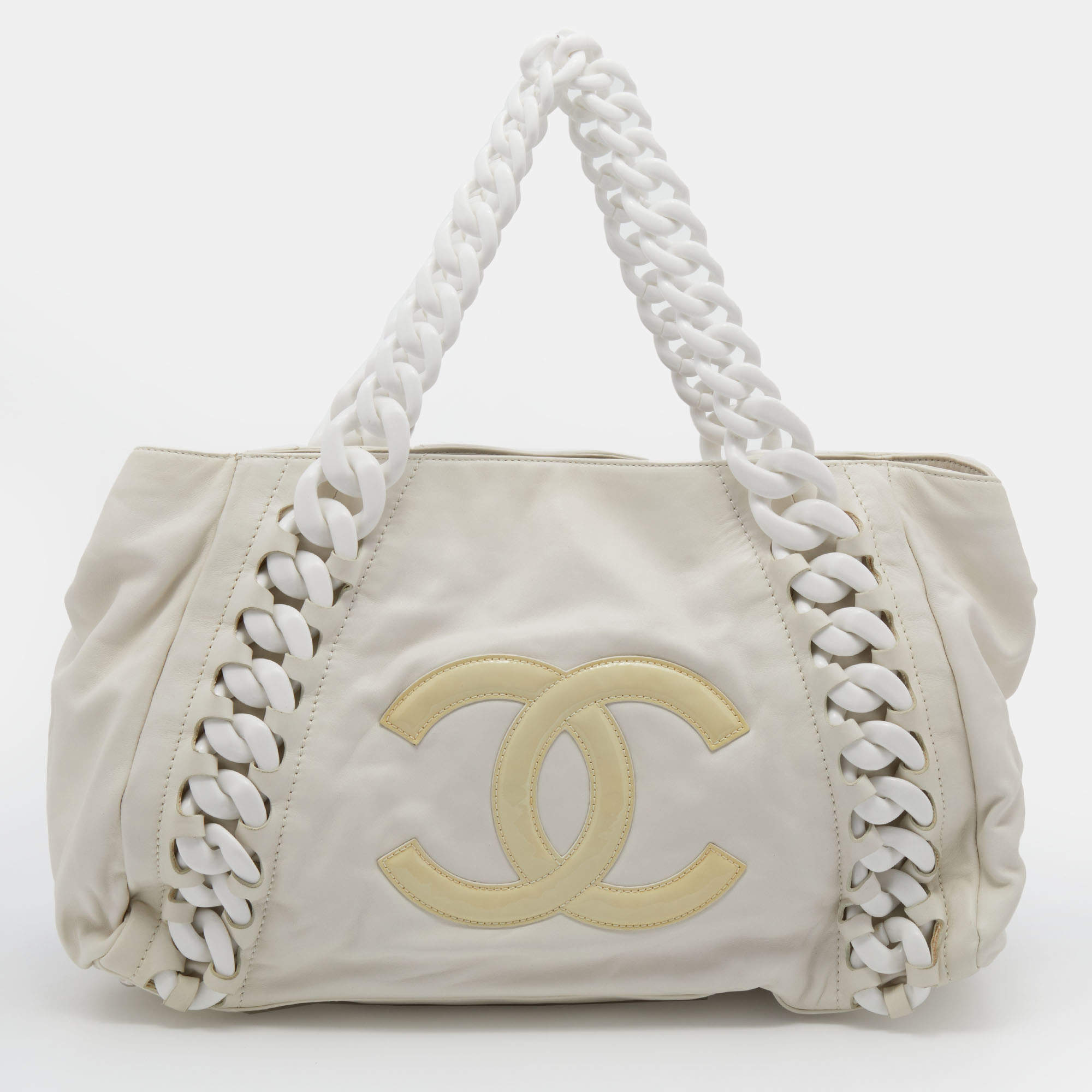 Chanel Black Leather Modern Chain Rhodoid East West Tote Chanel