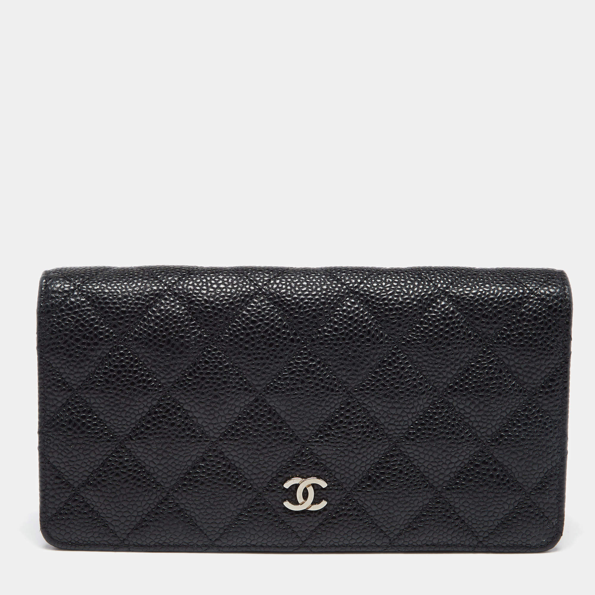 Chanel Black Quilted Caviar Leather Yen Continental Wallet