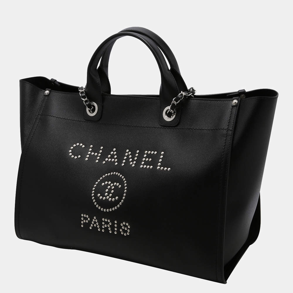 Chanel Black Caviar Leather Studded Deauville Tote Bag Chanel