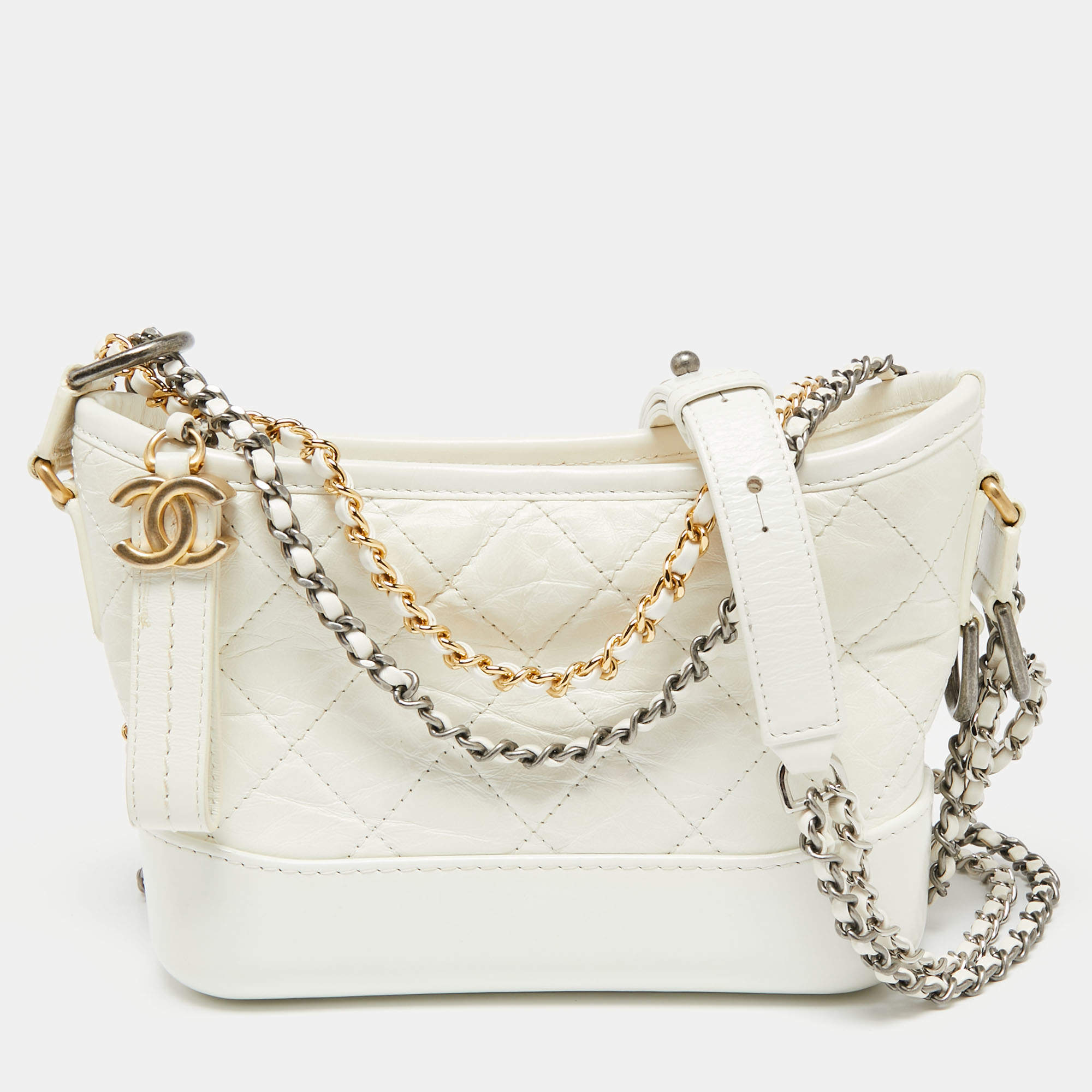 Chanel Off White Quilted Leather Gabrielle Hobo Chanel