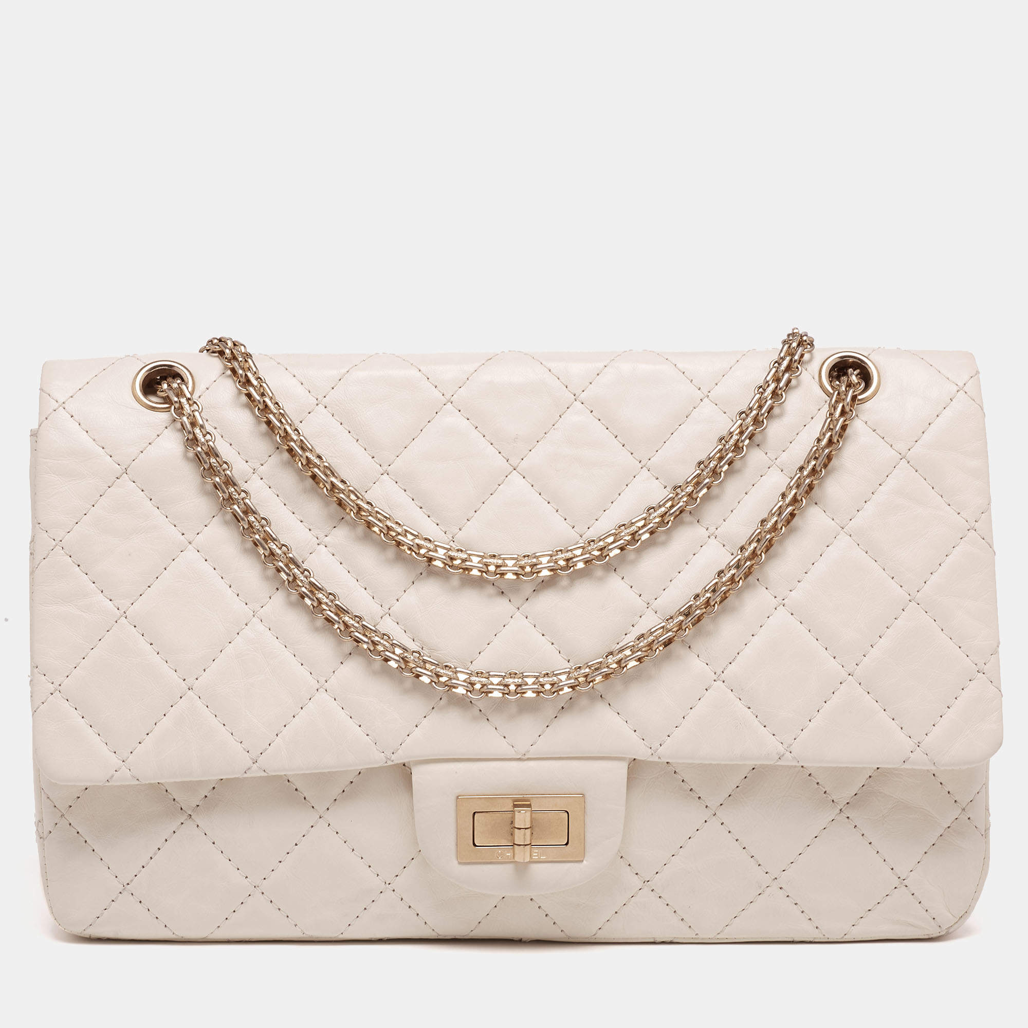 Chanel Off White Quilted Aged Leather Reissue 2.55 Classic 227