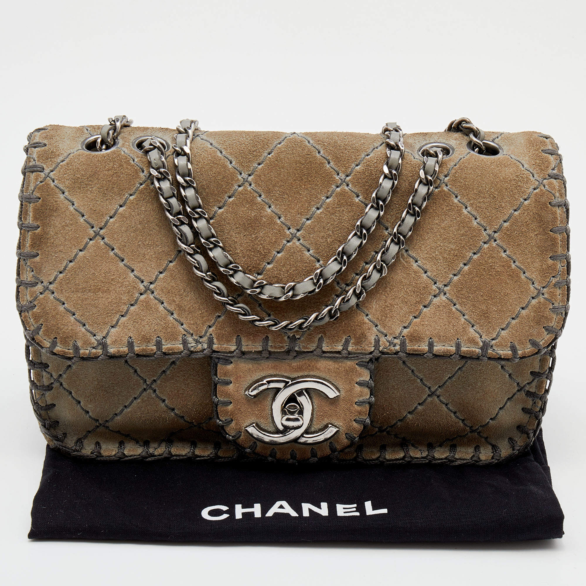 Chanel 1997-1999 Patchwork 225 Reissue Flap Bag Grey Suede