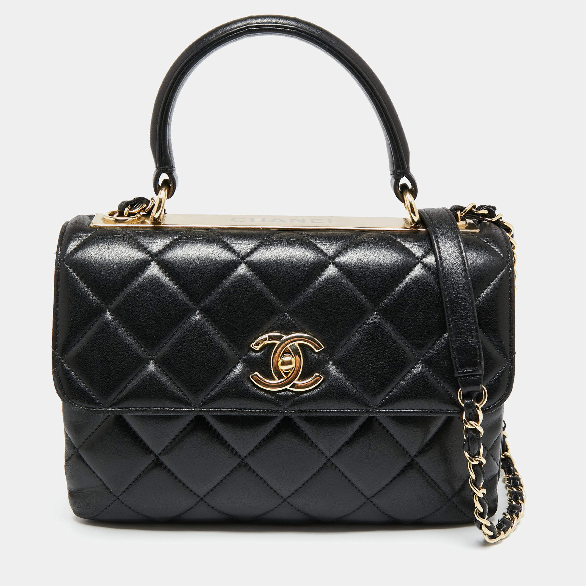 Pre Owned Chanel Black Quilted Leather Small Trendy CC Flap Top Handle Bag