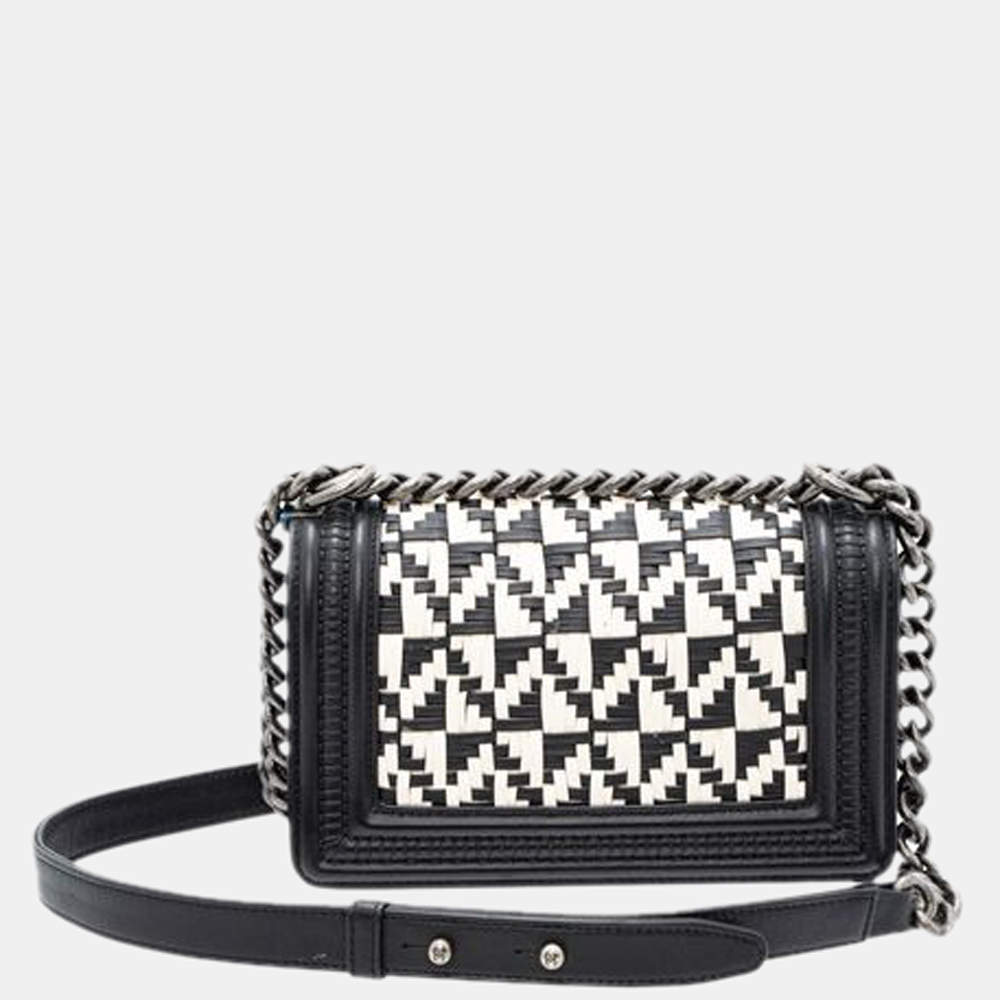 Black & White Woven Chevron Boy Bag Medium