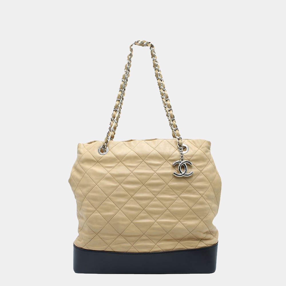 Chanel Beige and Black Quilted Tote Bag Chanel