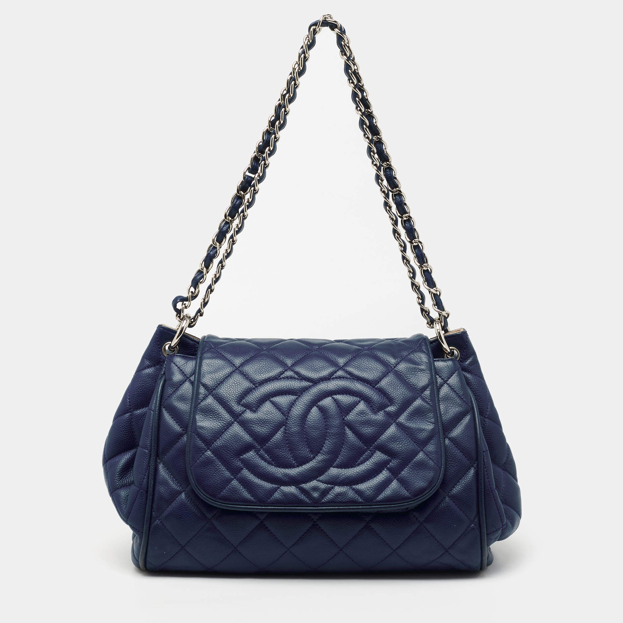 Chanel Navy Blue Quilted Caviar Leather Timeless Accordion Flap Bag