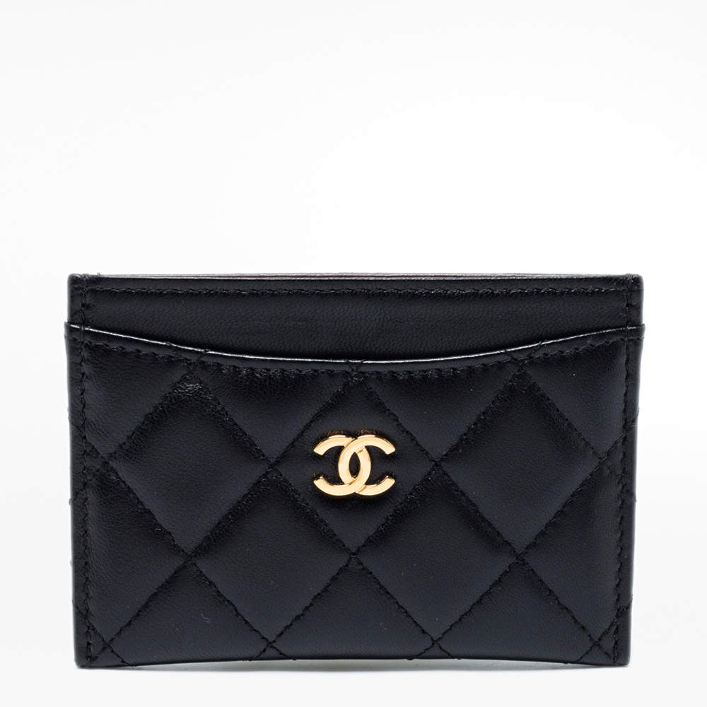 Pre Owned Chanel Black Quilted Lambskin Leather Classic Card Holder