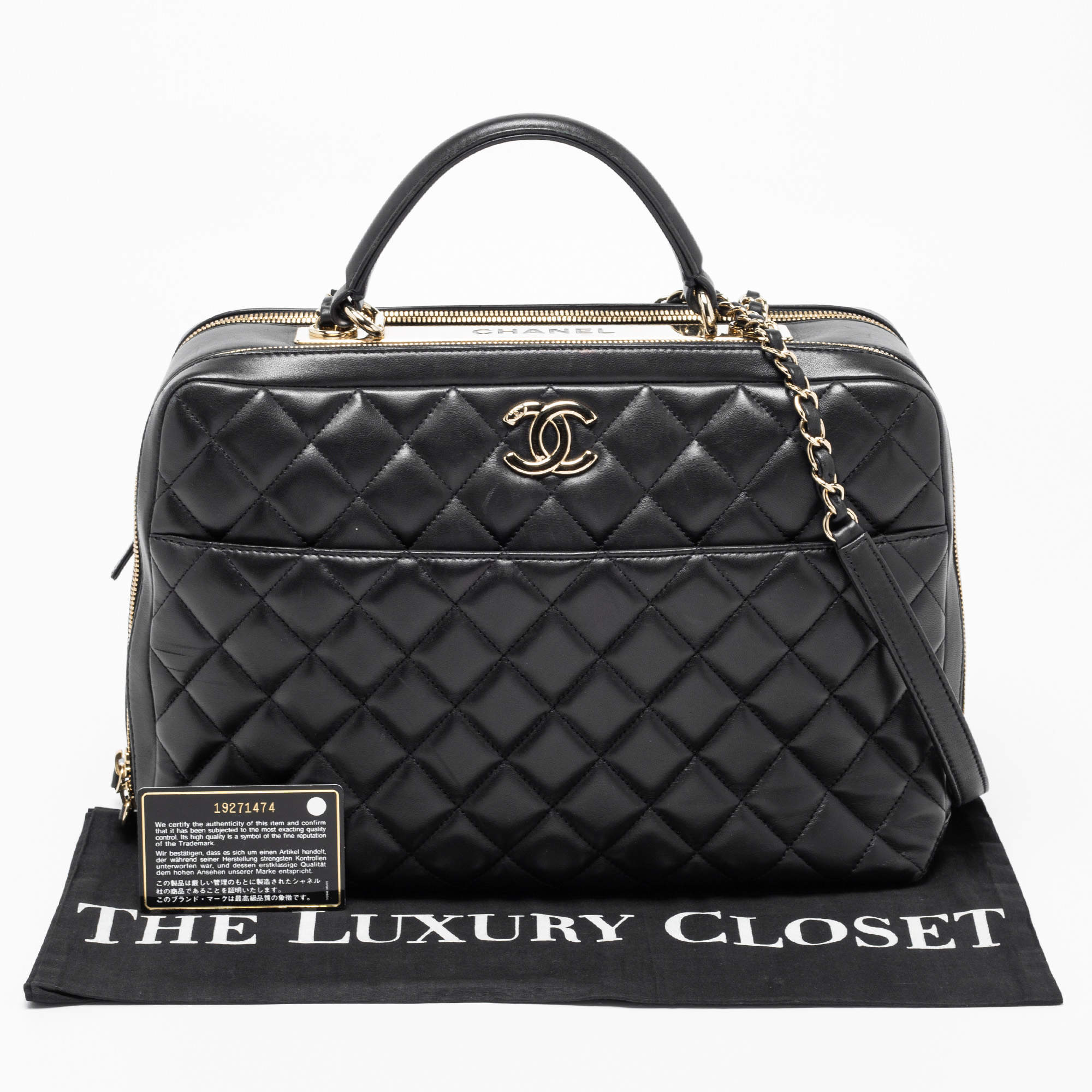 Chanel Black Quilted Leather Large Trendy CC Bowler Bag Chanel