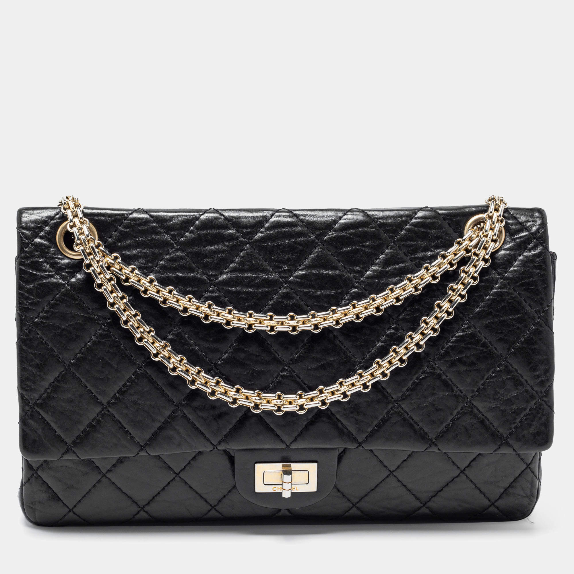 Pre Owned حقيبة شانيل ريشو 2.55 كلاسيك 226 جلد مبطن عتيق أسود بقلاب
