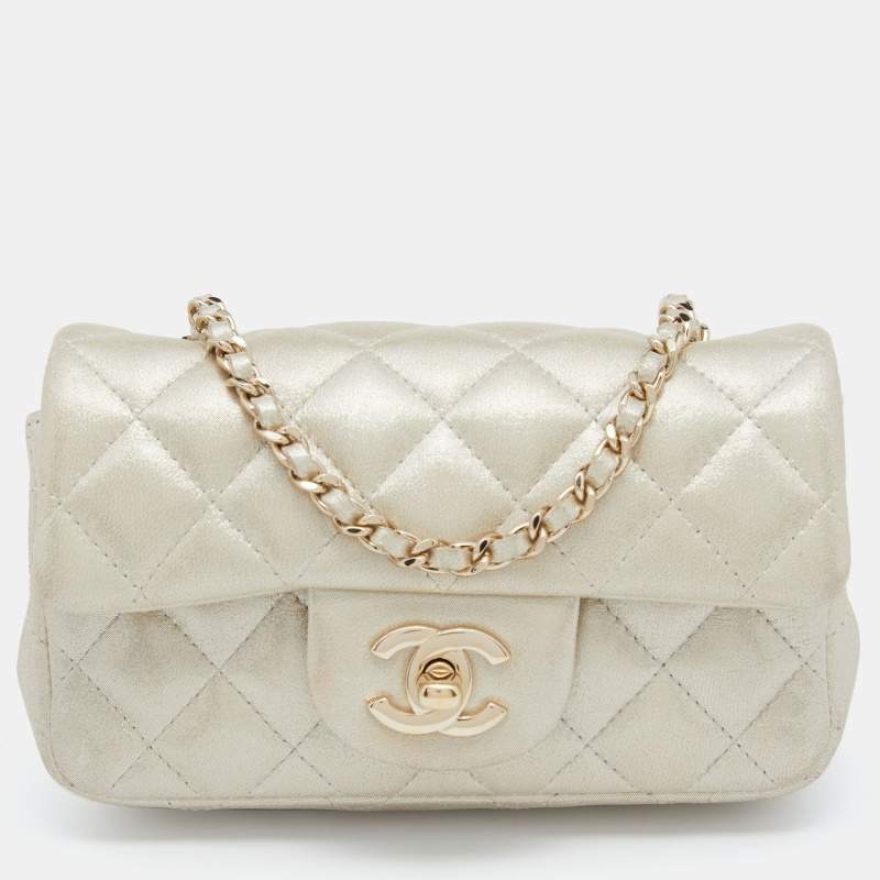 Chanel Champagne Gold Iridescent Quilted Leather Extra Mini Classic Flap Bag