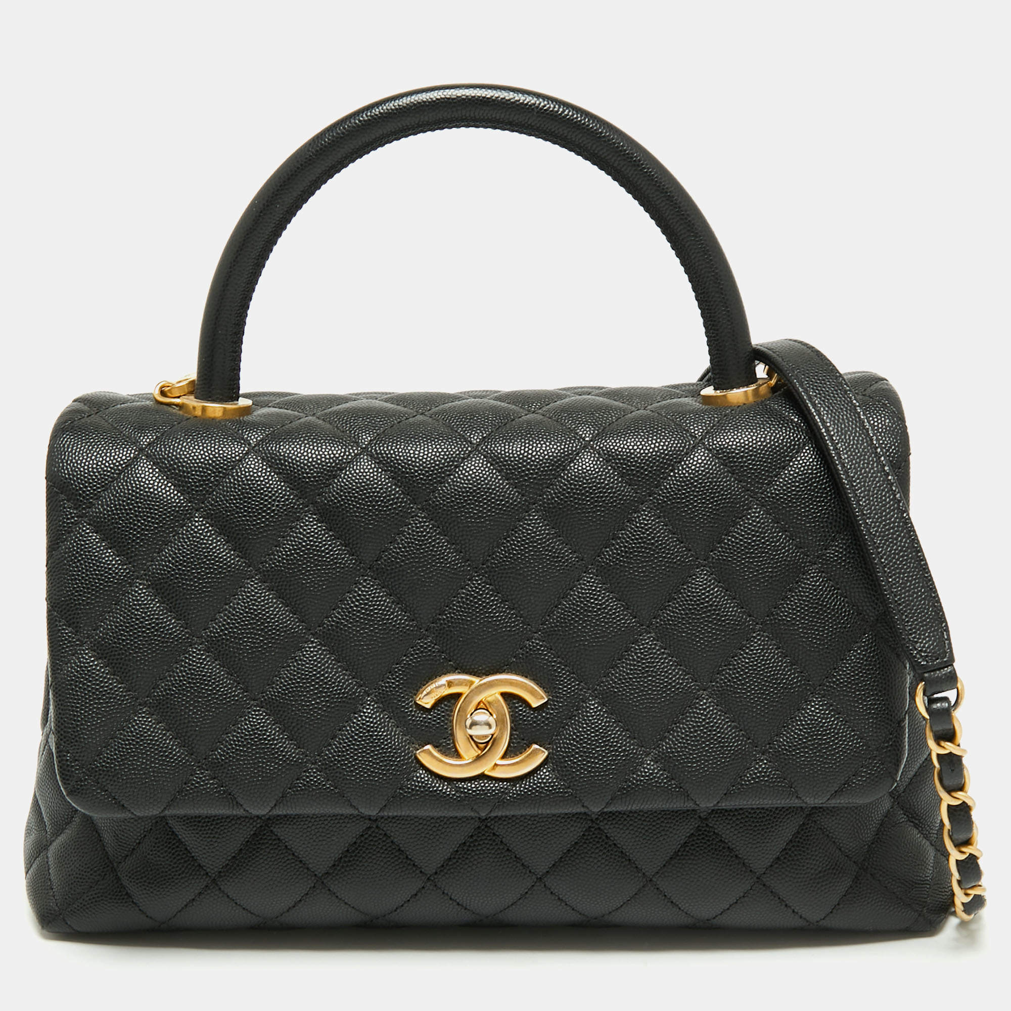 Pre Owned Chanel Black Caviar Leather Coco Top Handle Bag