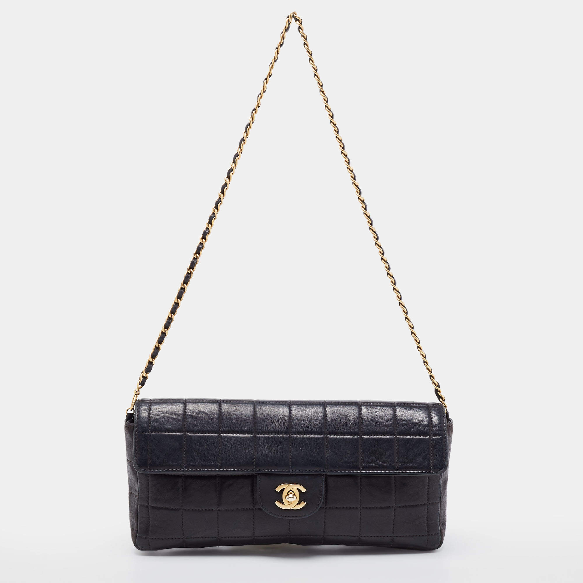 Buy Chanel Chocolate Bar CC Flap Bag Quilted Leather East 1877204