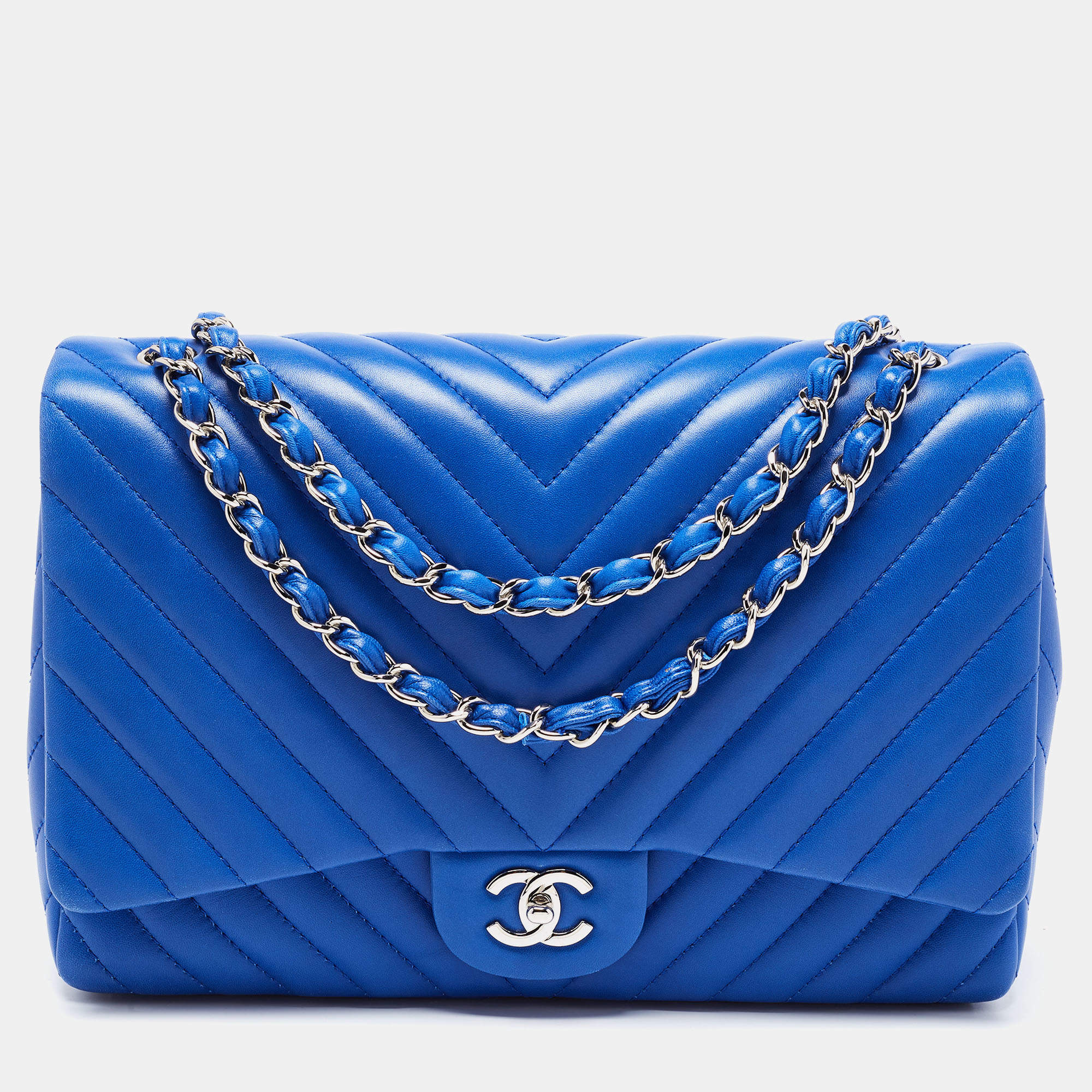 Pre Owned Chanel Blue Quilted Leather Maxi Classic Single Flap Bag