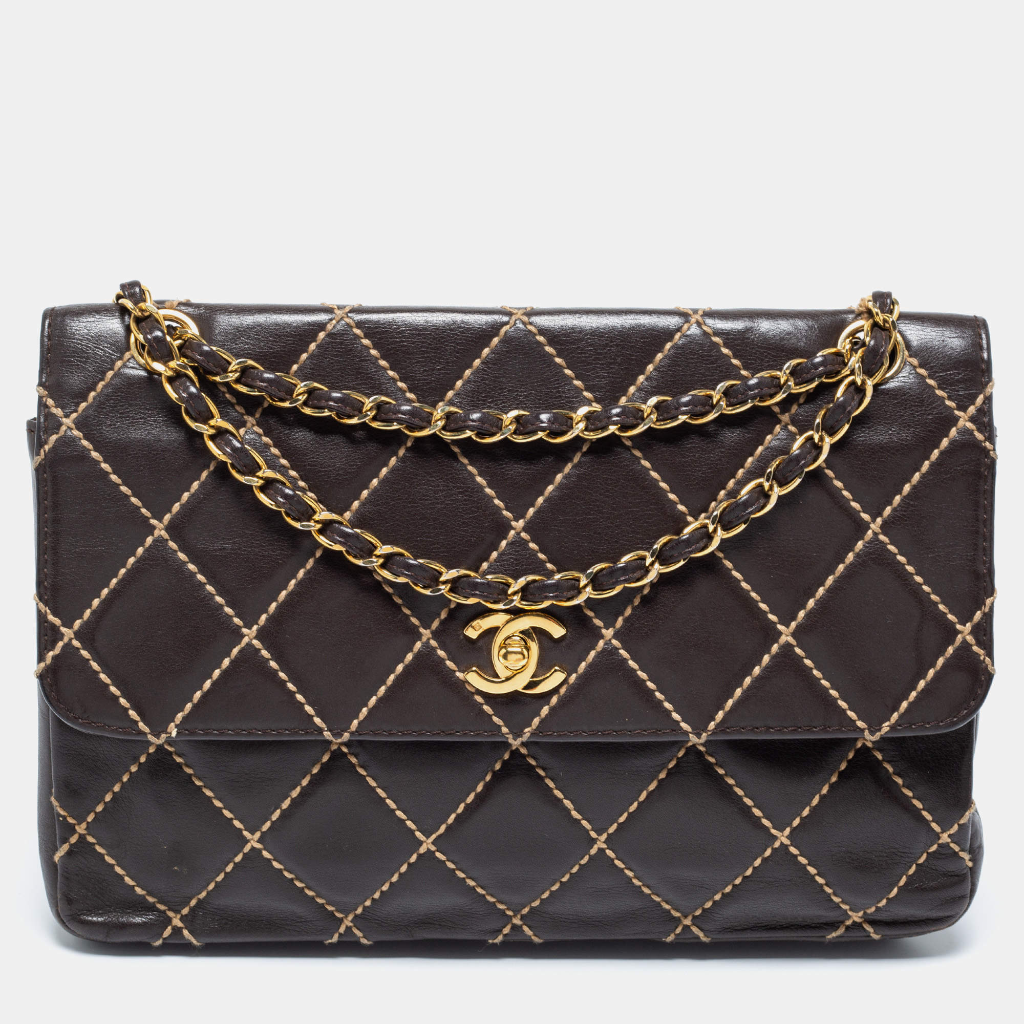 Wild stitch leather handbag Chanel Brown in Leather - 36316251