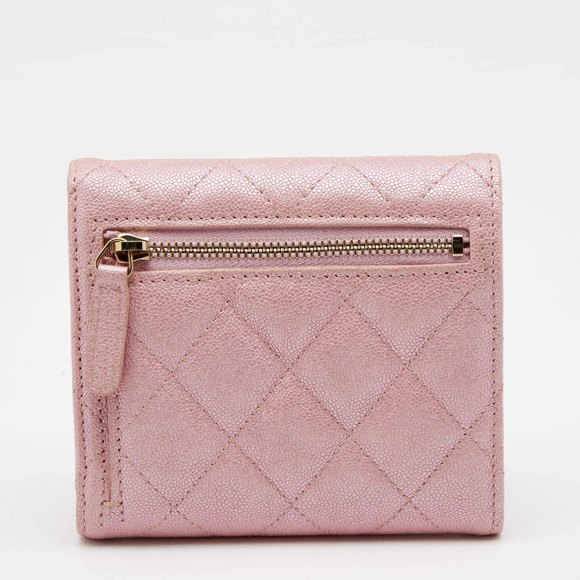 Chanel Classic Trifold Pink Flap Wallet Quilted Lambskin - Fleur