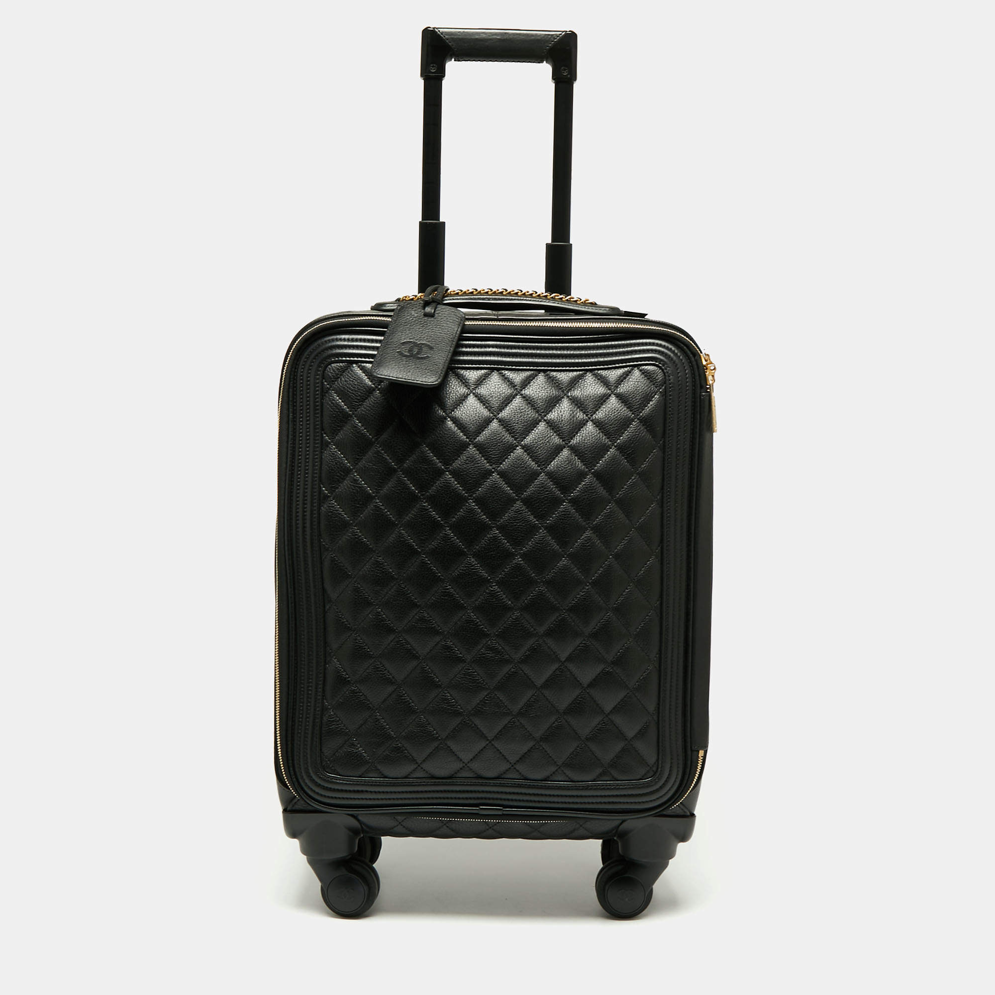 Pre Owned Chanel Black Quilted Leather Coco Case Trolley