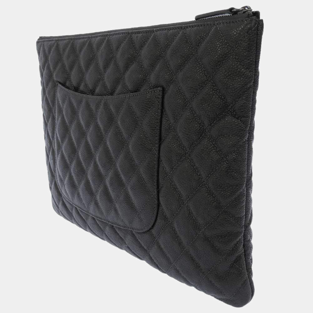 Chanel Black Caviar Leather Clutch Bag