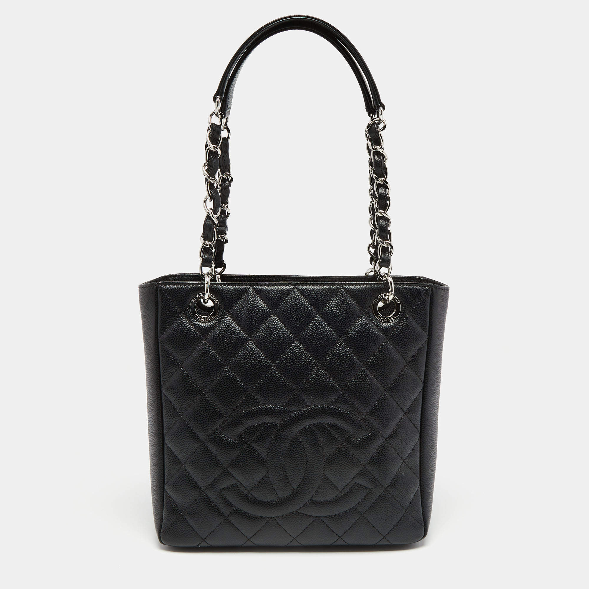 مملوكة مسبقًا Chanel Black Quilted Caviar Leather Petite Shopper Tote