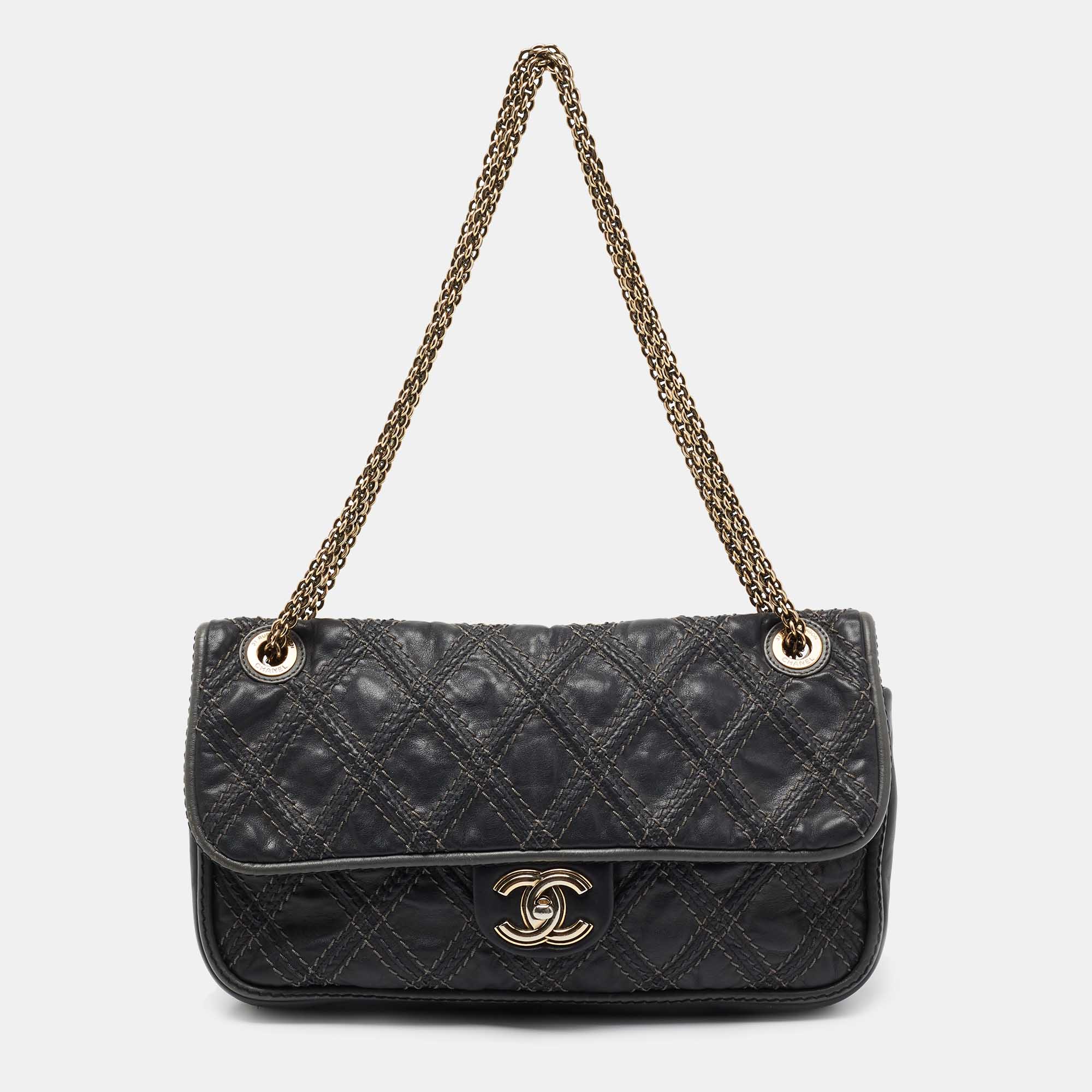 Chanel Dark Grey Quilted Leather Medium Triptych Flap Bag
