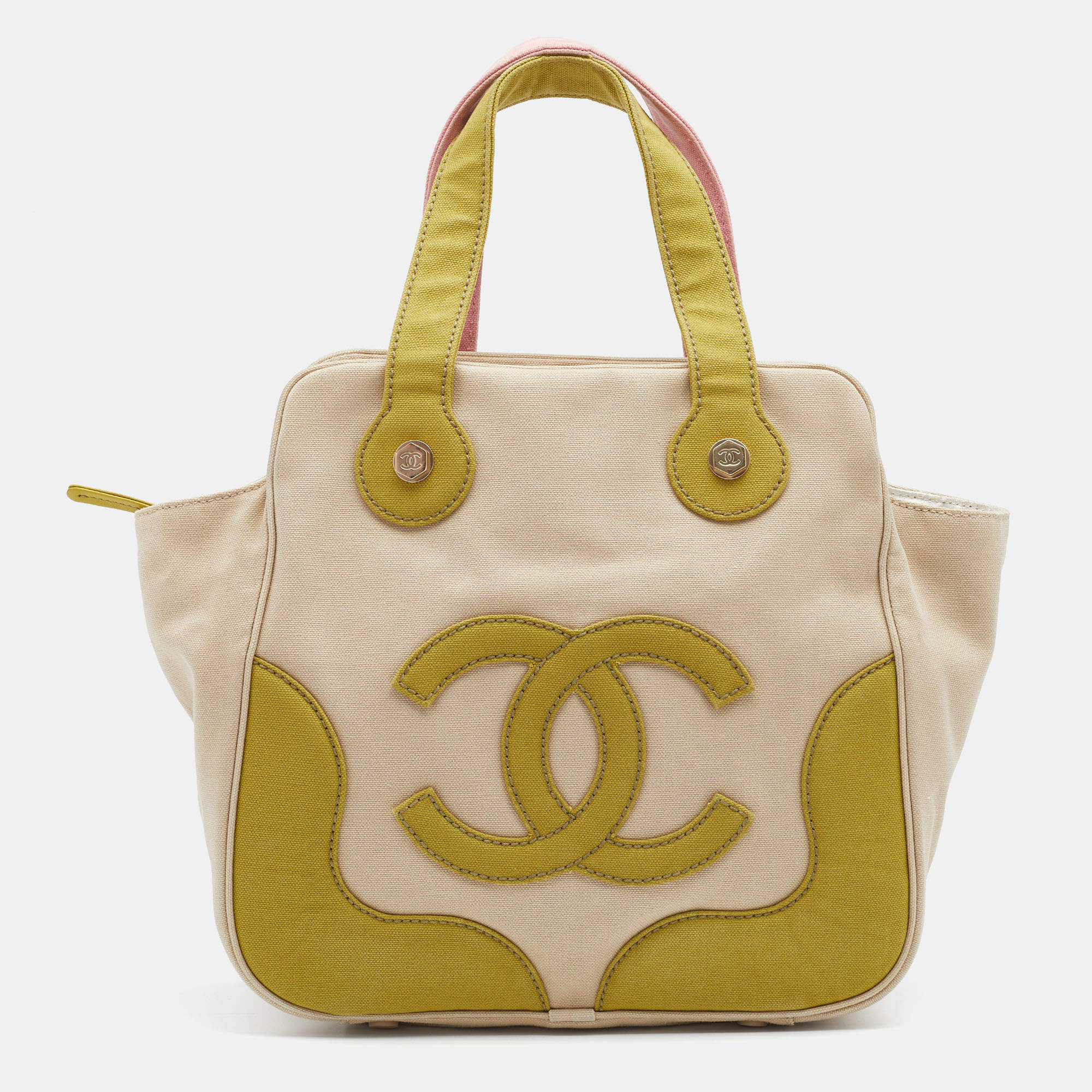 Pre Owned Chanel Beige Canvas CC Tote
