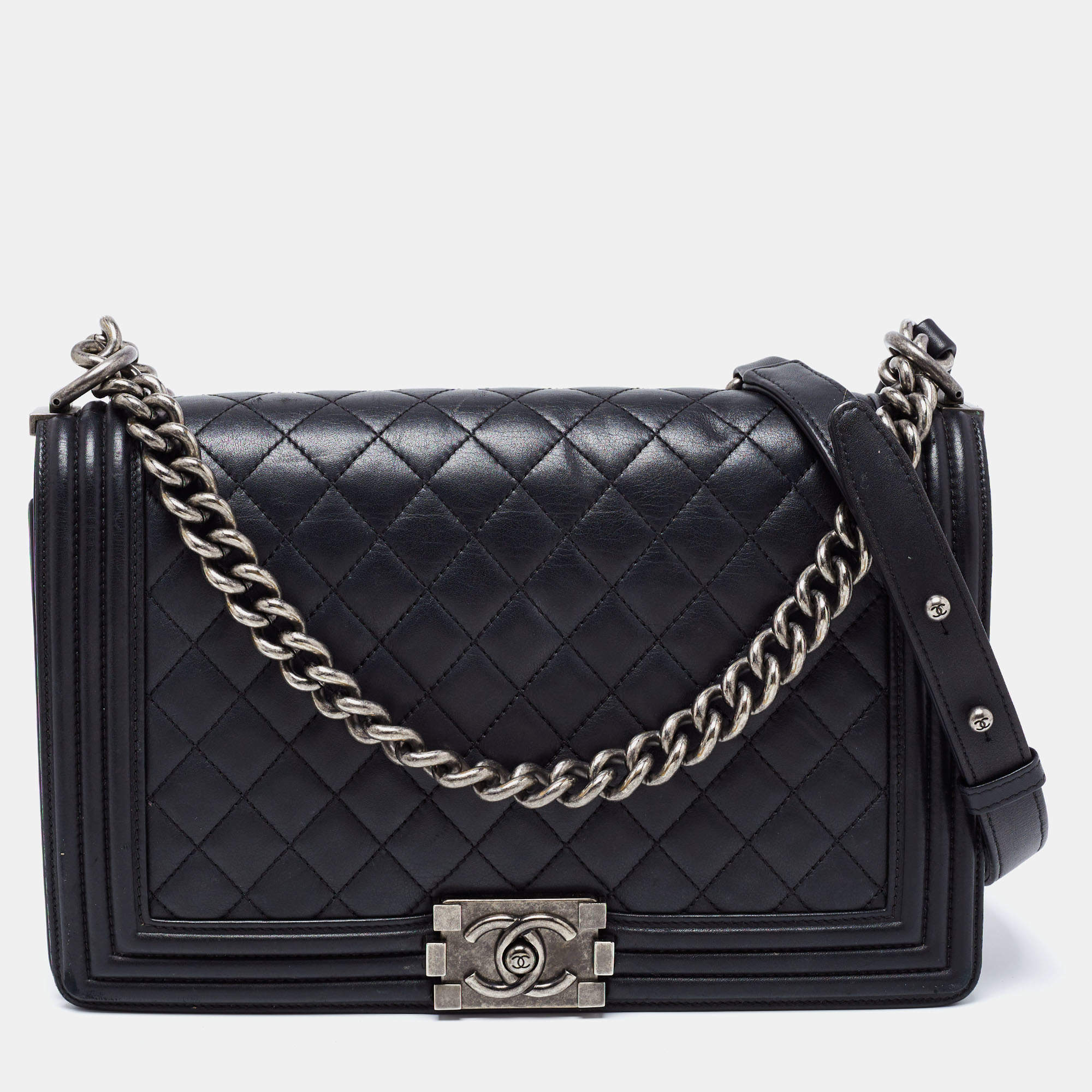 Chanel Black Quilted Leather New Medium Boy Flap Bag