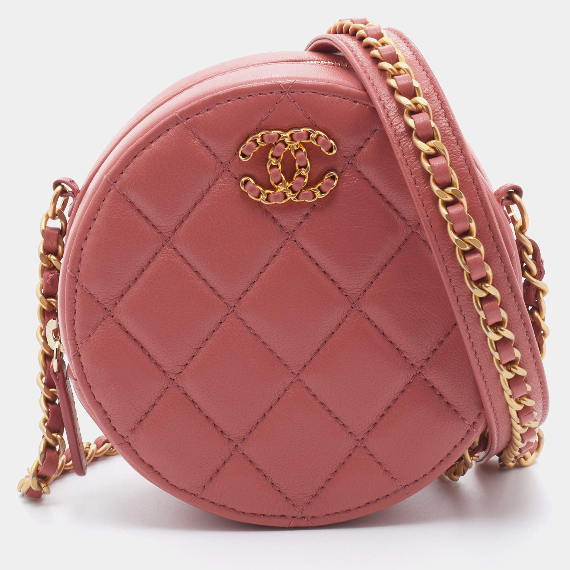 مملوكة مسبقًا Chanel Rose Pink Quilted Leather 19 Round Chain Bag