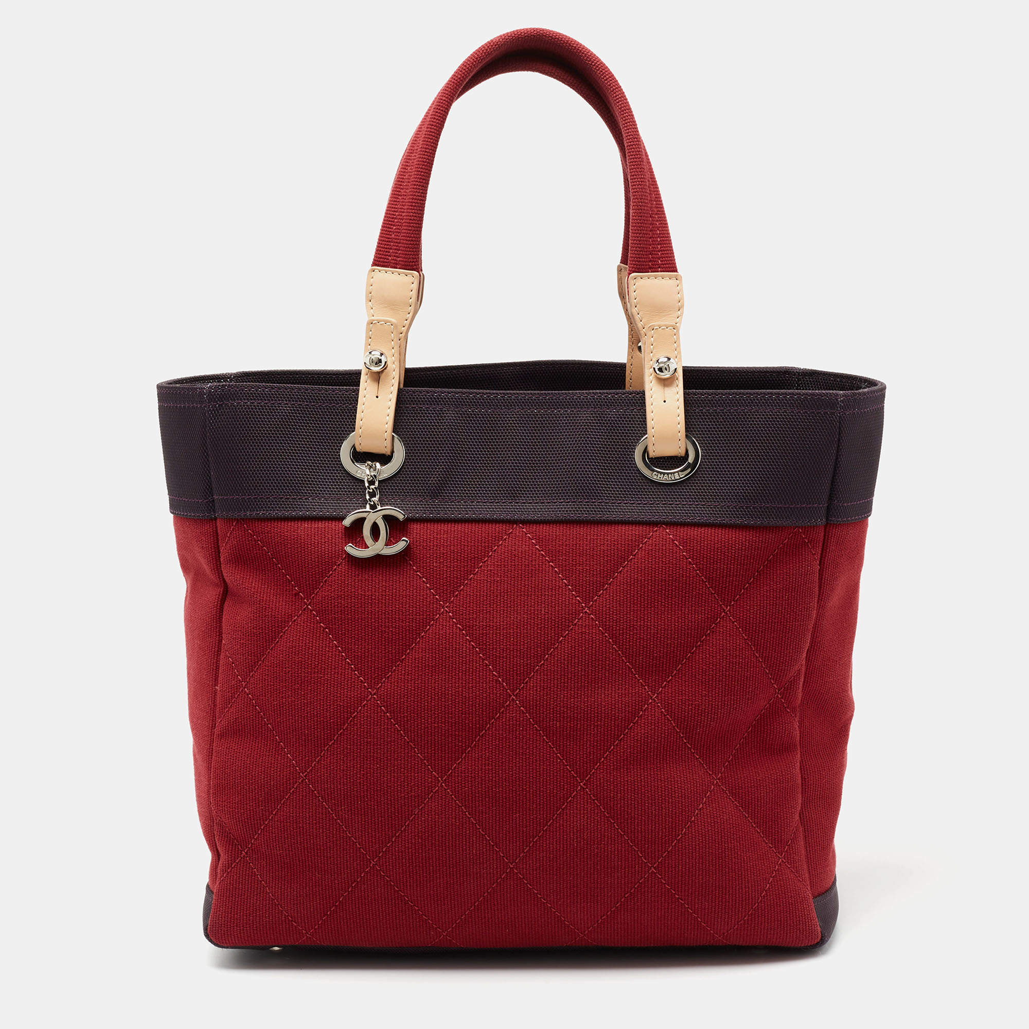 Pre Owned حقيبة يد توتس شانيل بياريتز كانفاس بني/أحمر