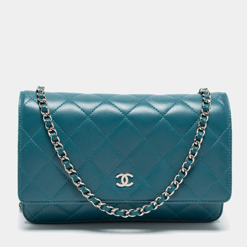 Chanel Teal Quilted Leather Wallet on Chain