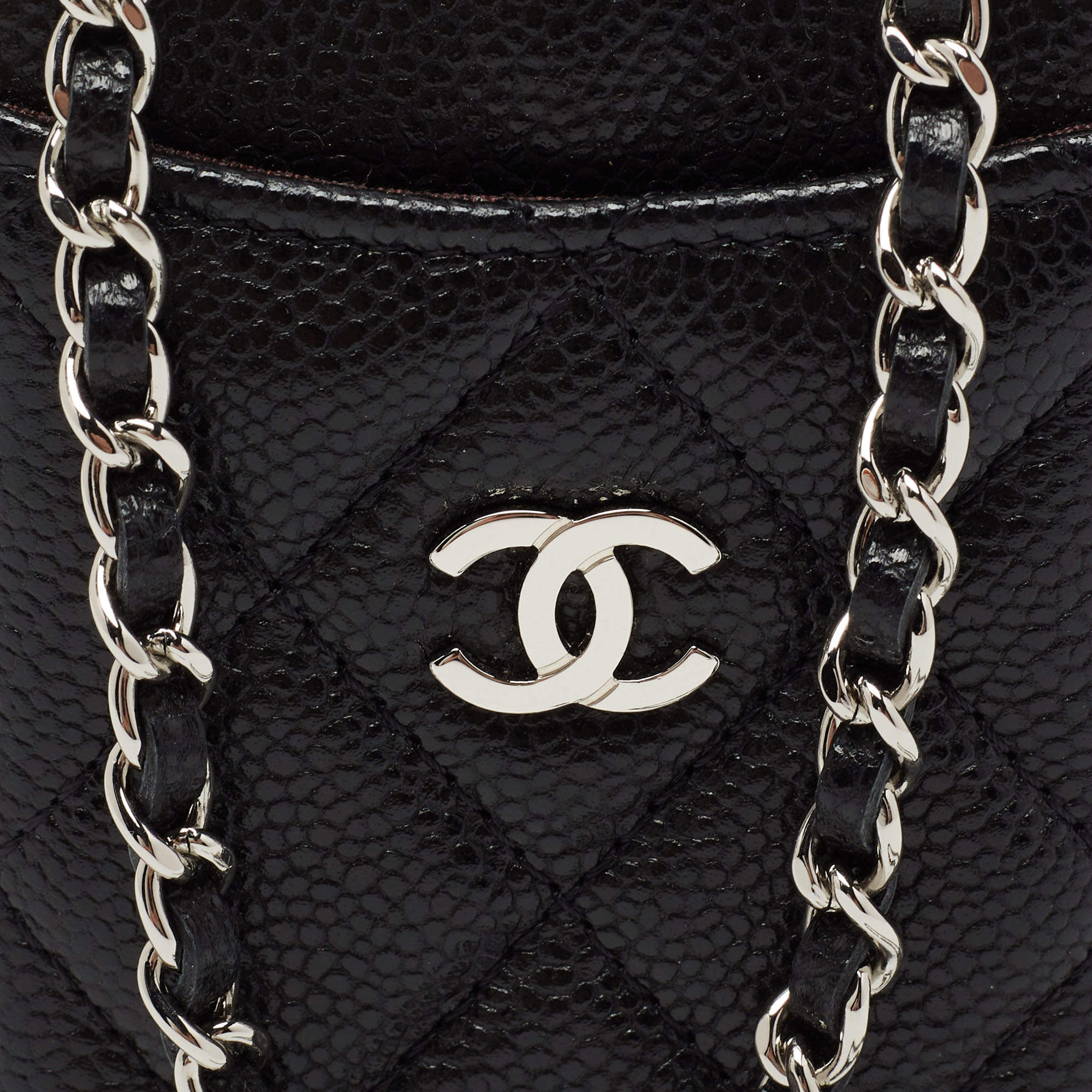 Chanel Black Quilted Leather Infinity Lanyard ID Card Holder Chanel