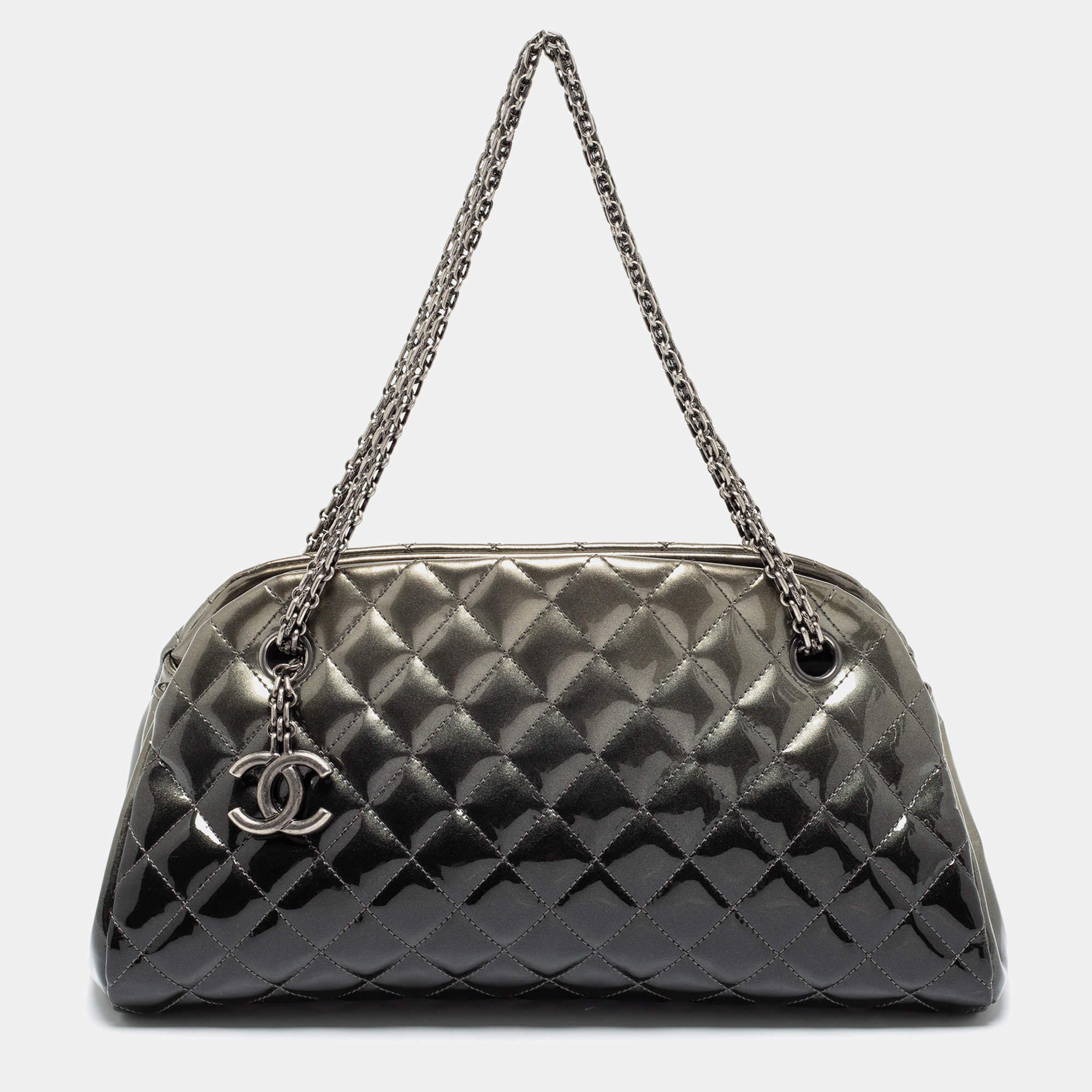 Pre Owned Chanel Grey Ombre Quilted Patent Leather Just Mademoiselle Bowler Bag