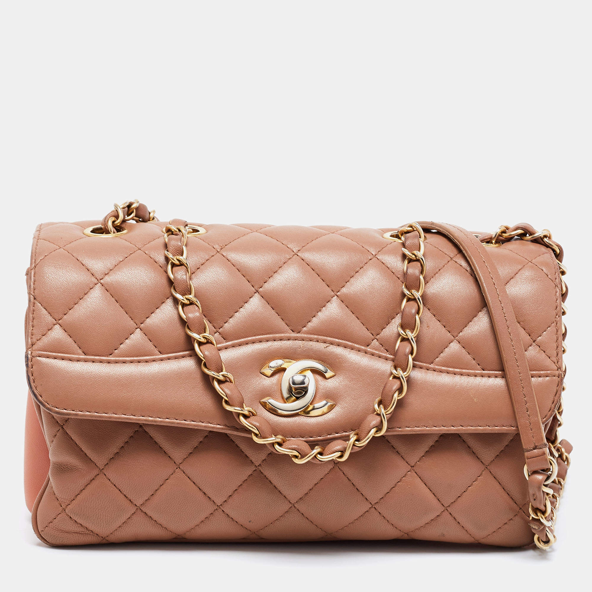 Chanel Beige/Peach Quilted Leather Straight Line Flap Bag Chanel