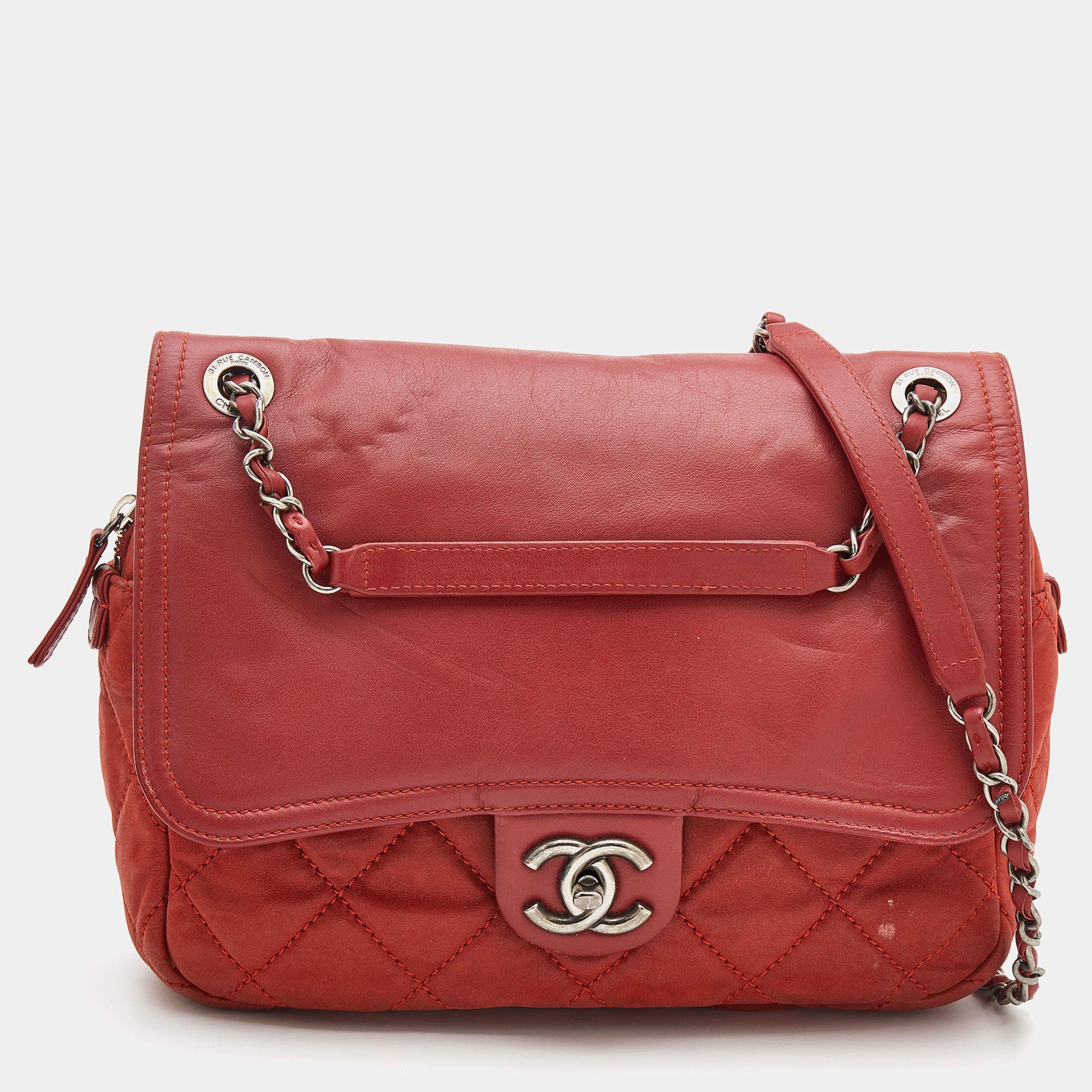 Pre Owned Chanel Rust Orange Quilted Leather In The Mix Flap Bag