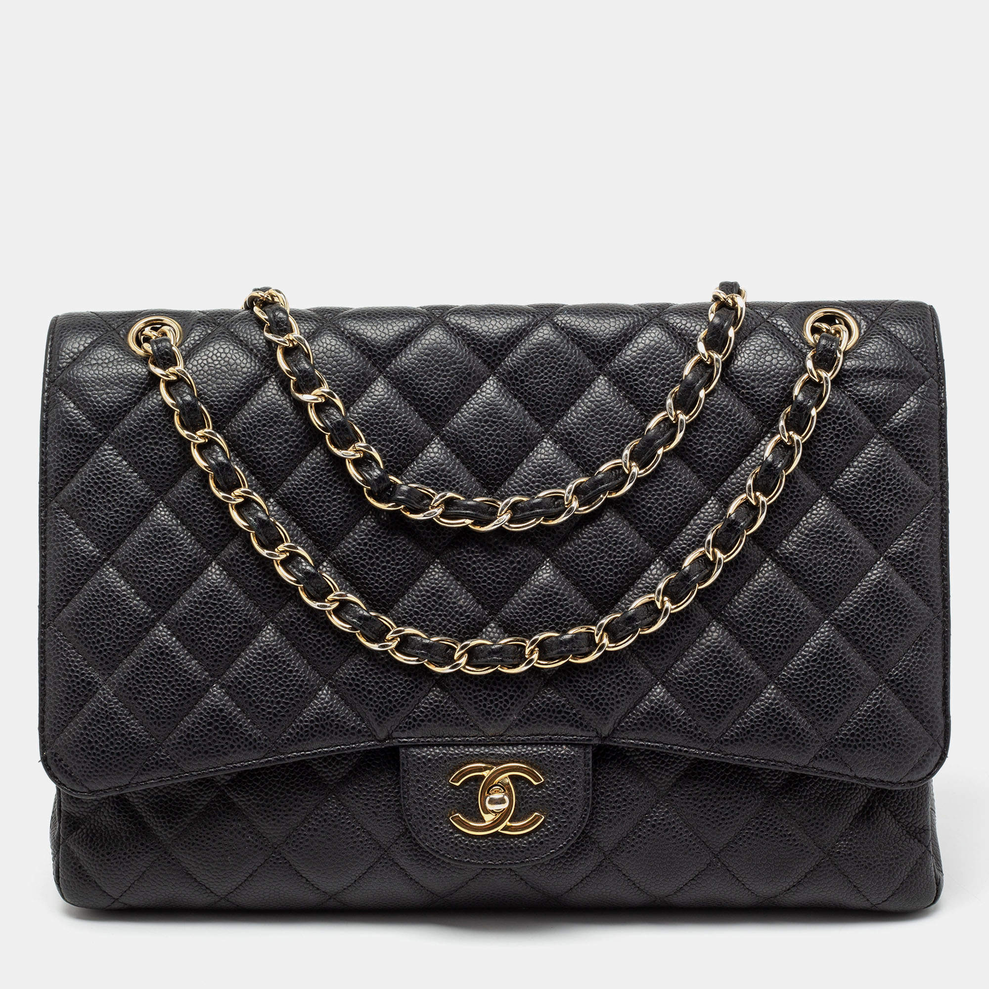 Pre Owned Chanel Black Quilted Leather Jumbo Classic Single Flap Shoulder Bag