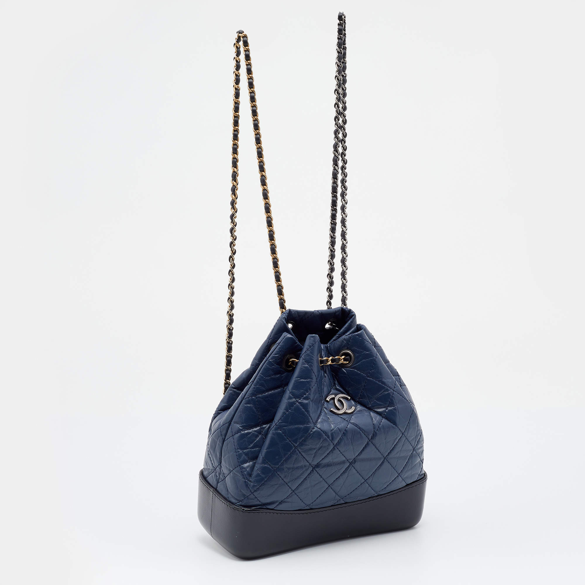 Chanel Blue/Black Quilted Aged Leather Small Gabrielle Backpack Chanel