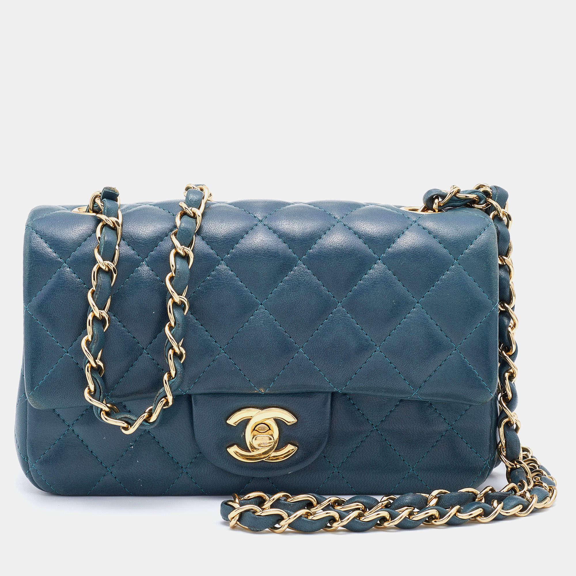 Pre Owned Chanel Pine Green Quilted Leather New Mini Classic Flap Bag