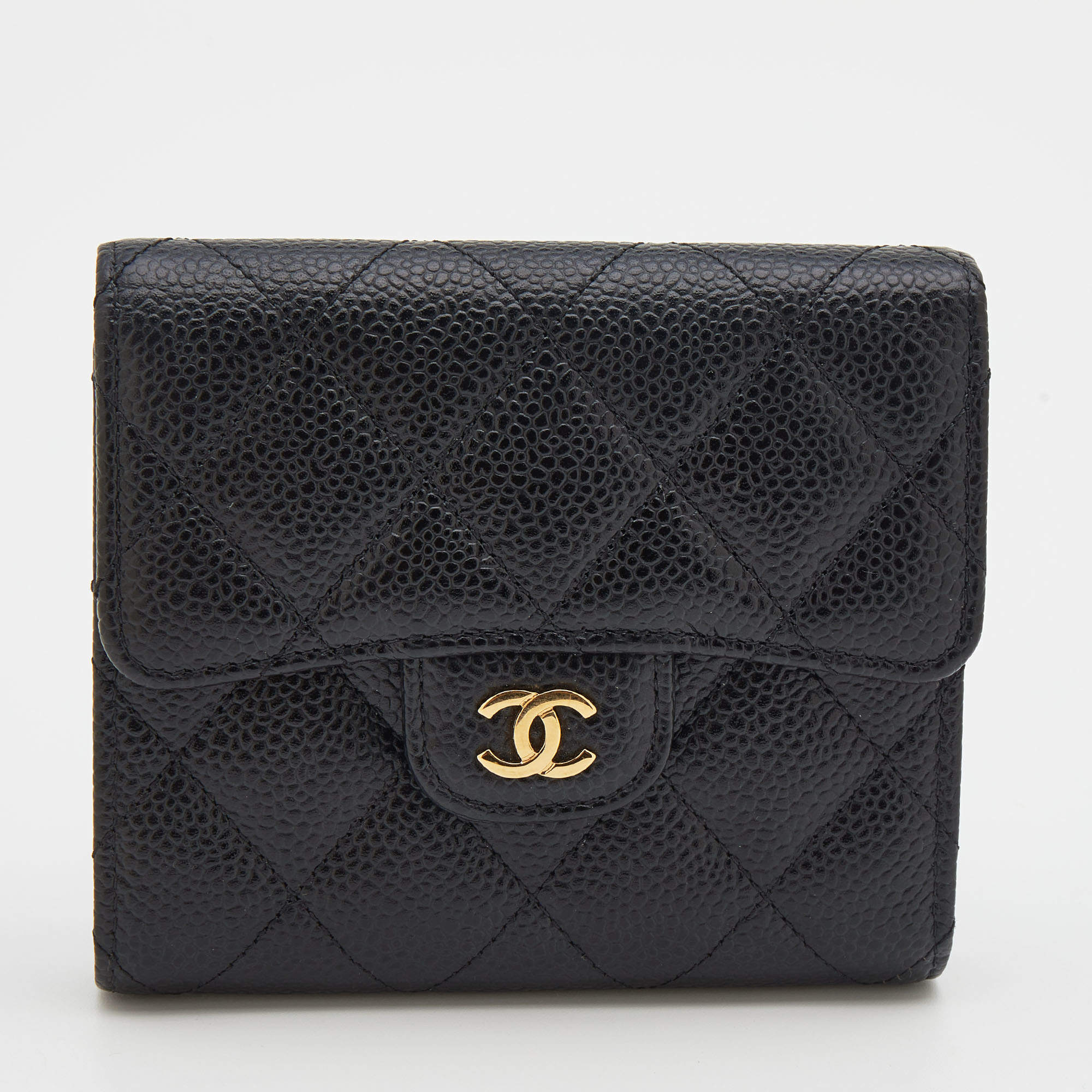 Chanel Black Quilted Caviar Leather Classic Trifold Flap Wallet